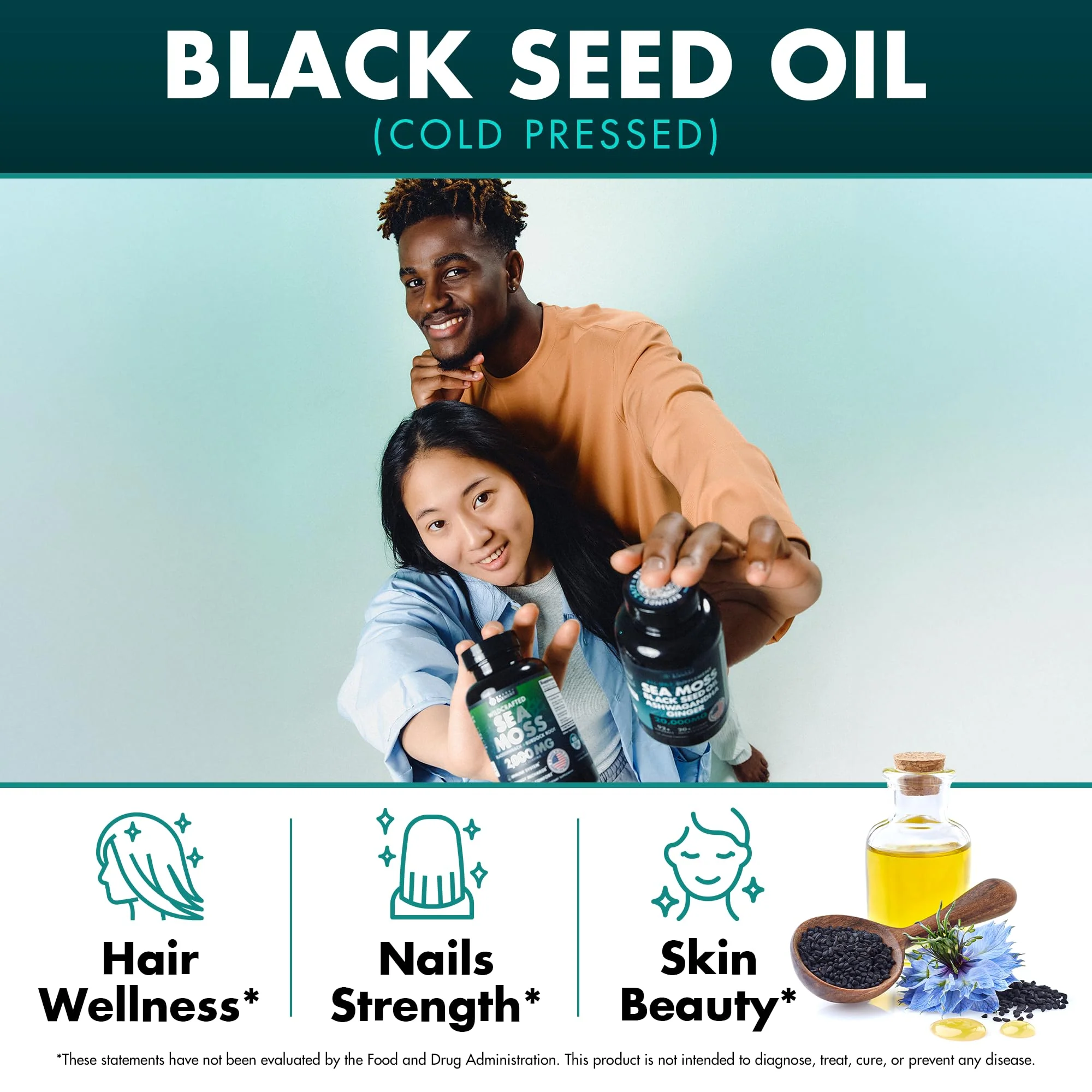 Secret Element Irish Sea Moss & Black Seed Oil Ashwagandha Ginger – All-in-One 20,000mg Capsules, 120 Count (Pack of 2) - Image 2