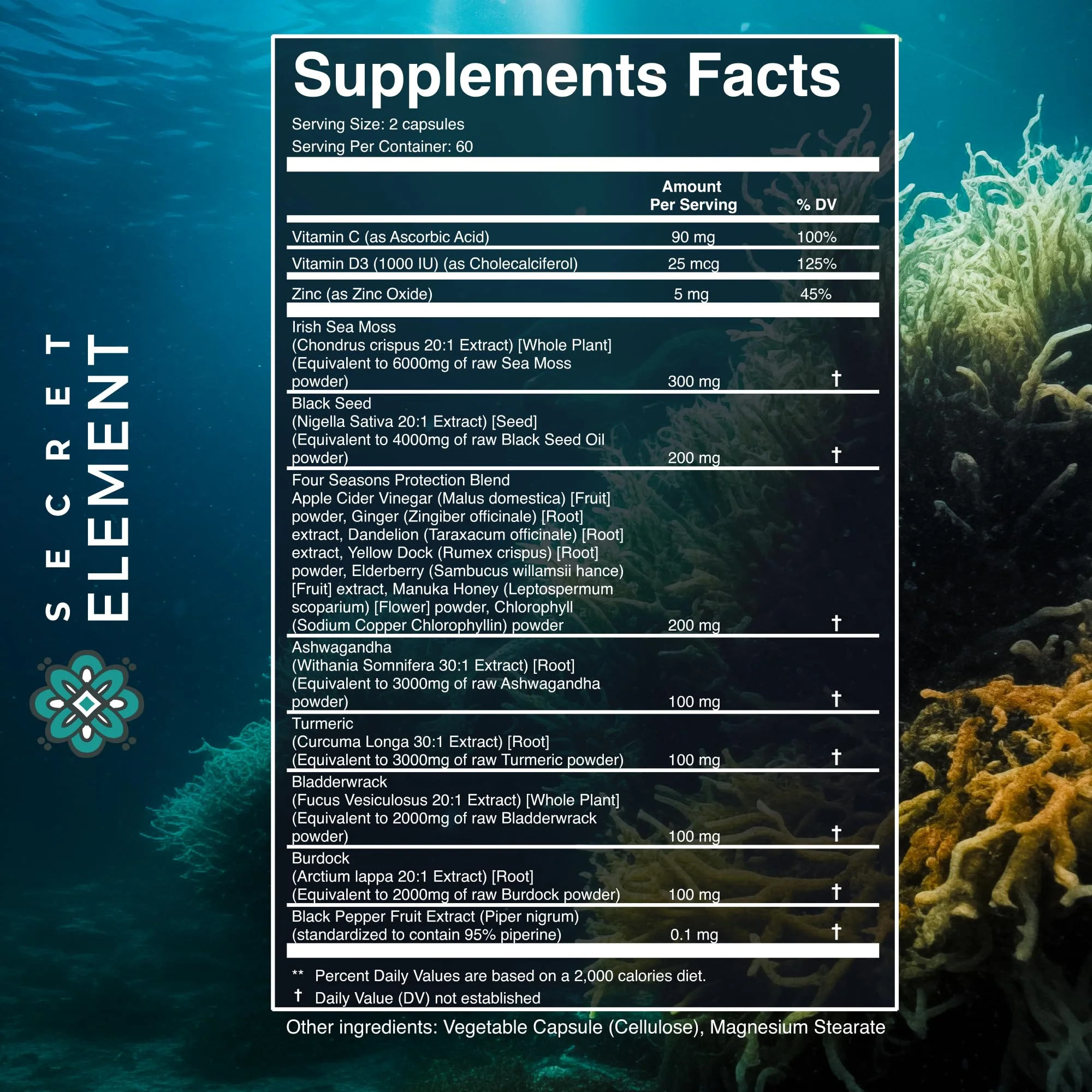 Secret Element Irish Sea Moss & Black Seed Oil Ashwagandha Ginger – All-in-One 20,000mg Capsules, 120 Count (Pack of 2) - Image 9