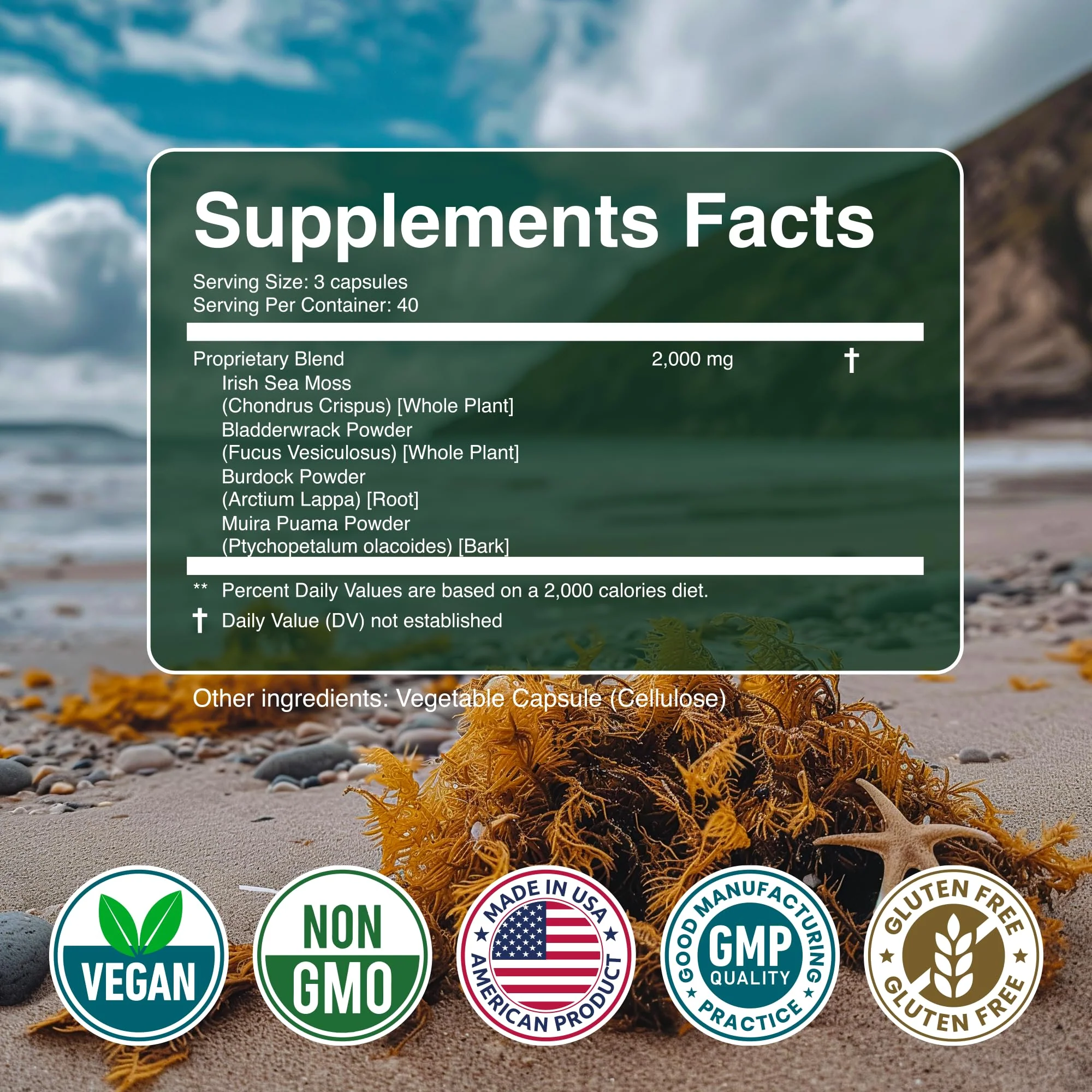 Secret Element Sea Moss Capsules – Irish Sea Moss Advanced with Burdock Root, Bladderwrack & Muira Puama – 120 Capsules (3 Pack) - Image 16
