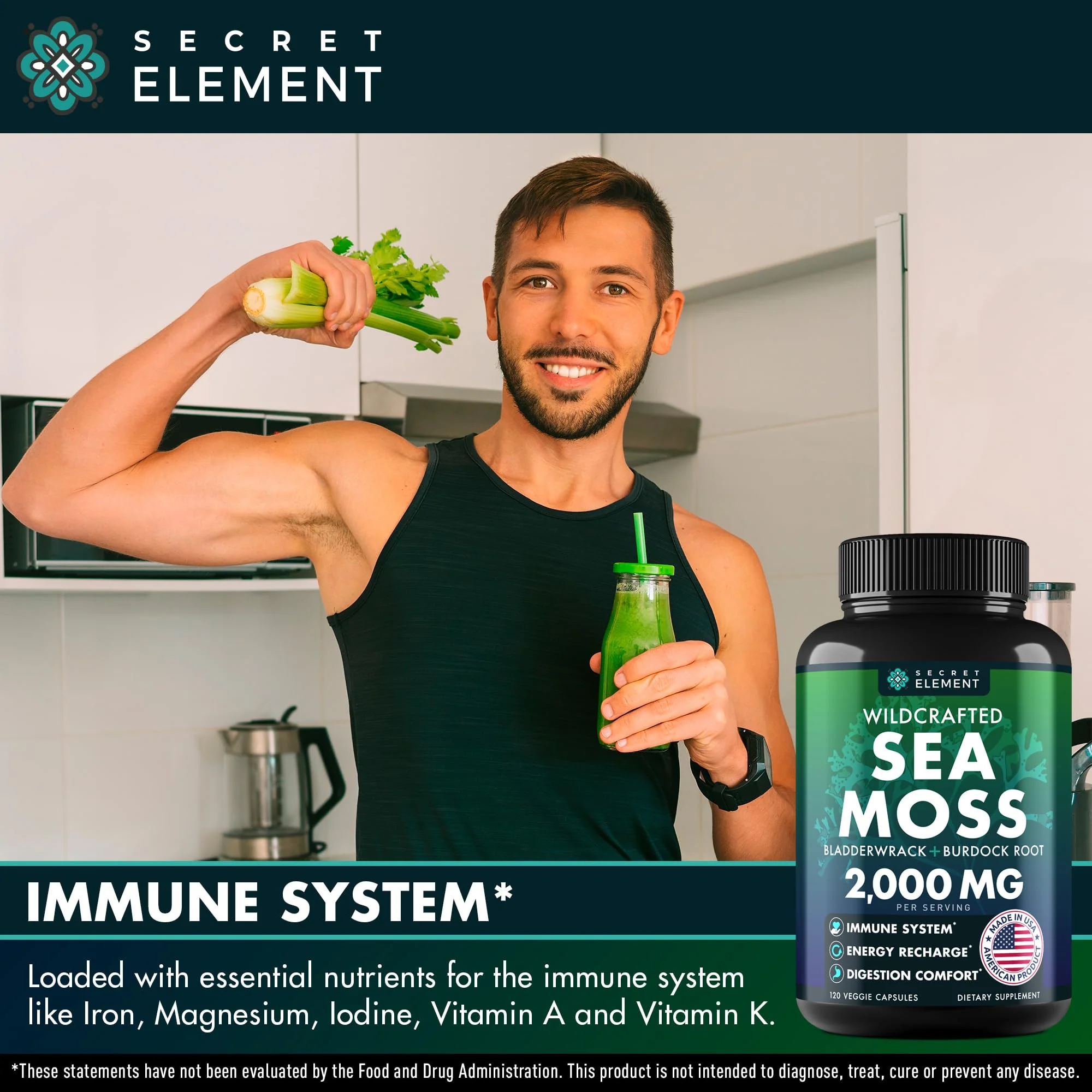 Secret Element Sea Moss Capsules – Irish Sea Moss with Burdock Root, Bladderwrack & Muira Puama for Immunity, Gut, and Energy (2 Pack) - Image 10