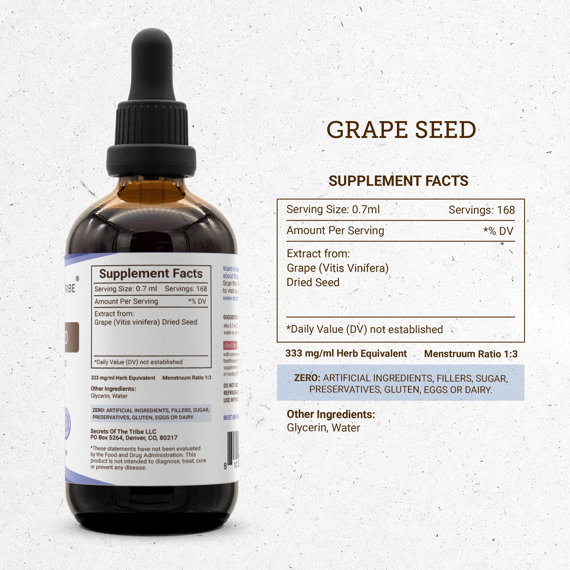 Secrets of the Tribe Grape Seed Tincture – Alcohol-Free Liquid Extract (Vitis Vinifera, Dried Seed) 4 oz - Image 4