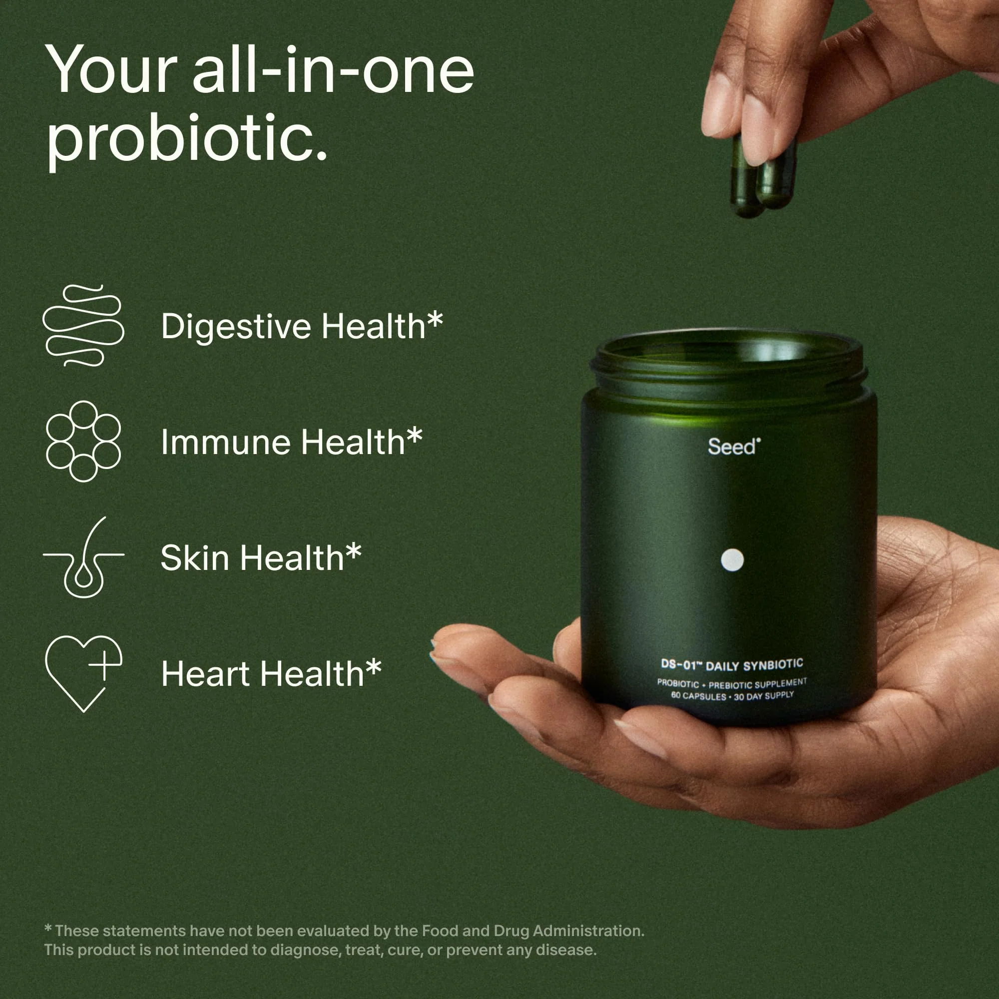 Seed DS-01 Daily Synbiotic - 60 Capsules | Prebiotic + Probiotic for Digestive Health, Immune Support, Bloat Relief - Image 2
