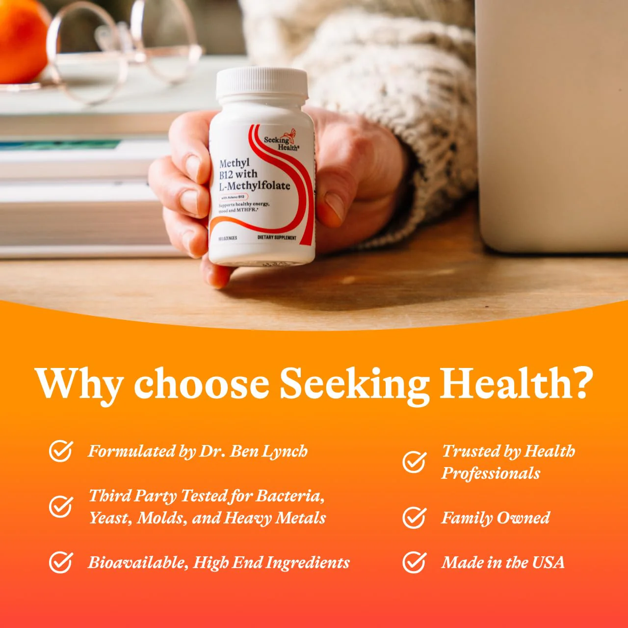 Seeking Health Methyl B12 with L-Methylfolate Lozenges - MTHFR & Methylation Support - Brain Health & Energy - 60 Lozenges - Image 6