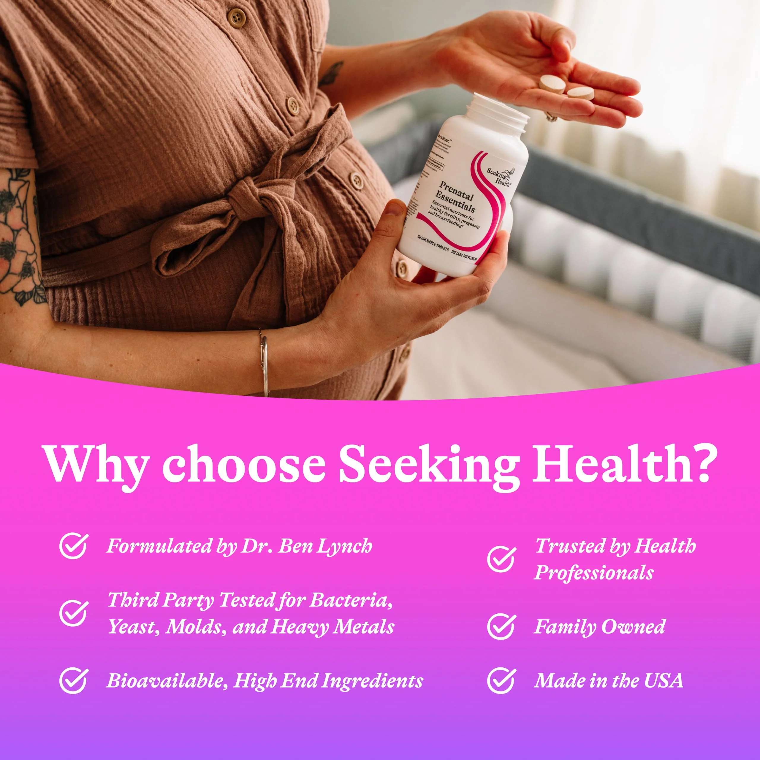 Seeking Health Prenatal Essentials Chewable - Prenatal Support Supplement with Riboflavin - Formula Supports Immune Health & Methylation - B12 Supplement to Support Genetic Development - 60 Tablets - Image 6