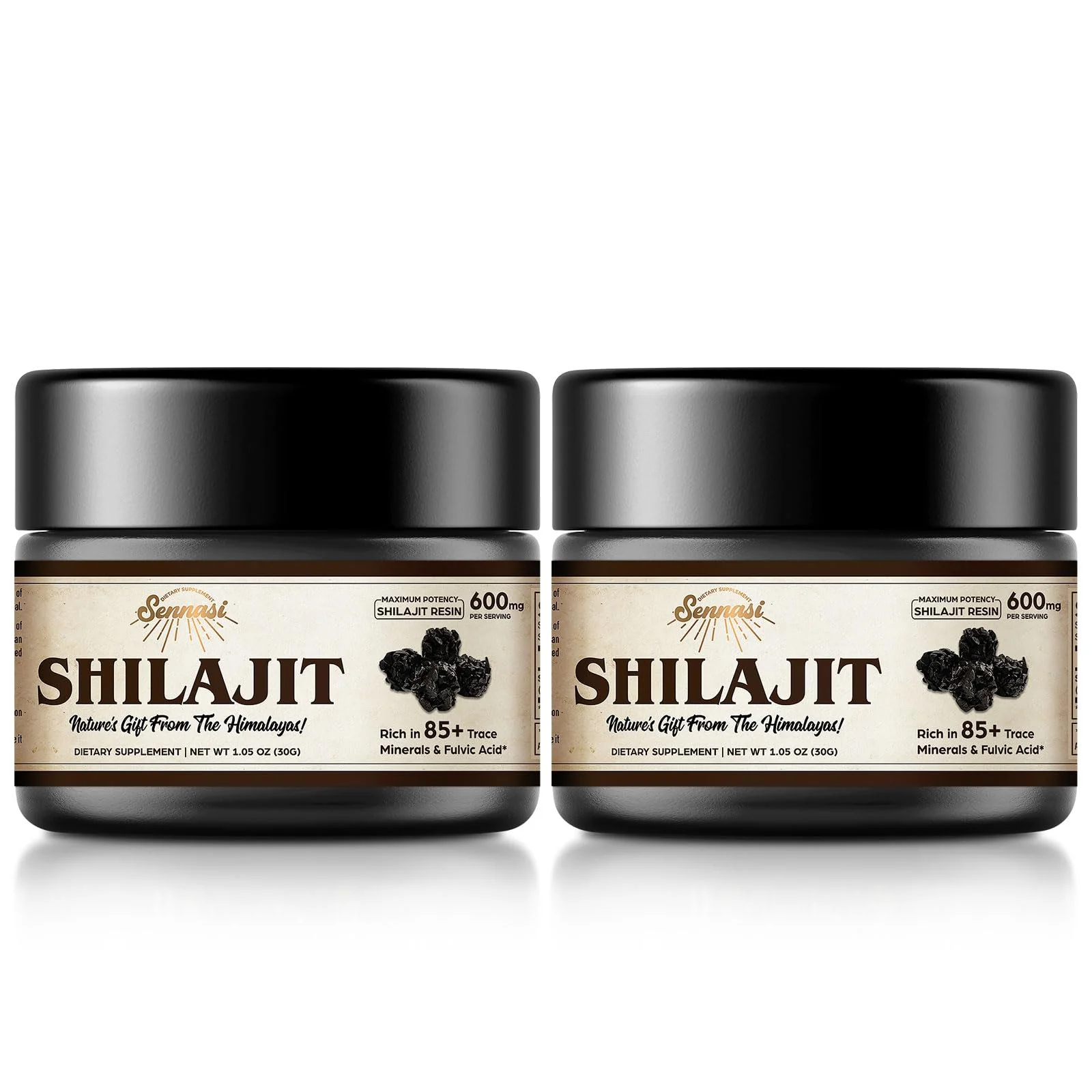 Sennasi Shilajit Resin – Pure Himalayan Organic Shilajit 600mg (30g, 2 Pack)