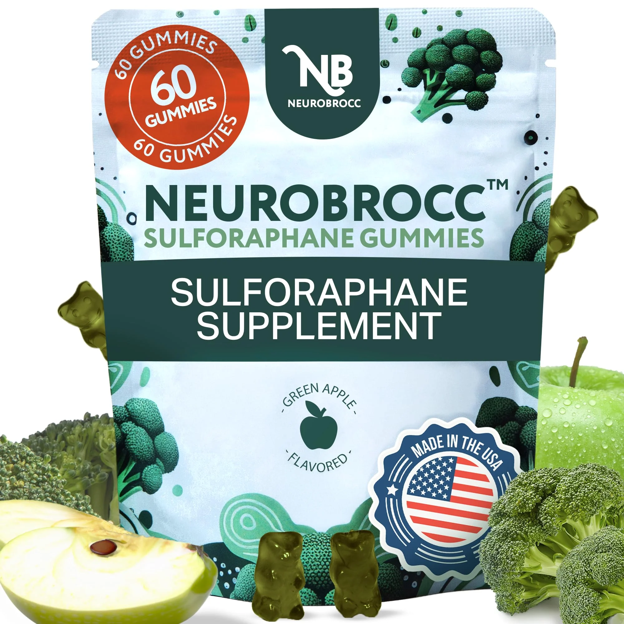 Sensory Scout NeuroBrocc Sulforaphane Gummies – Vegan Green Apple, 60 Gummies