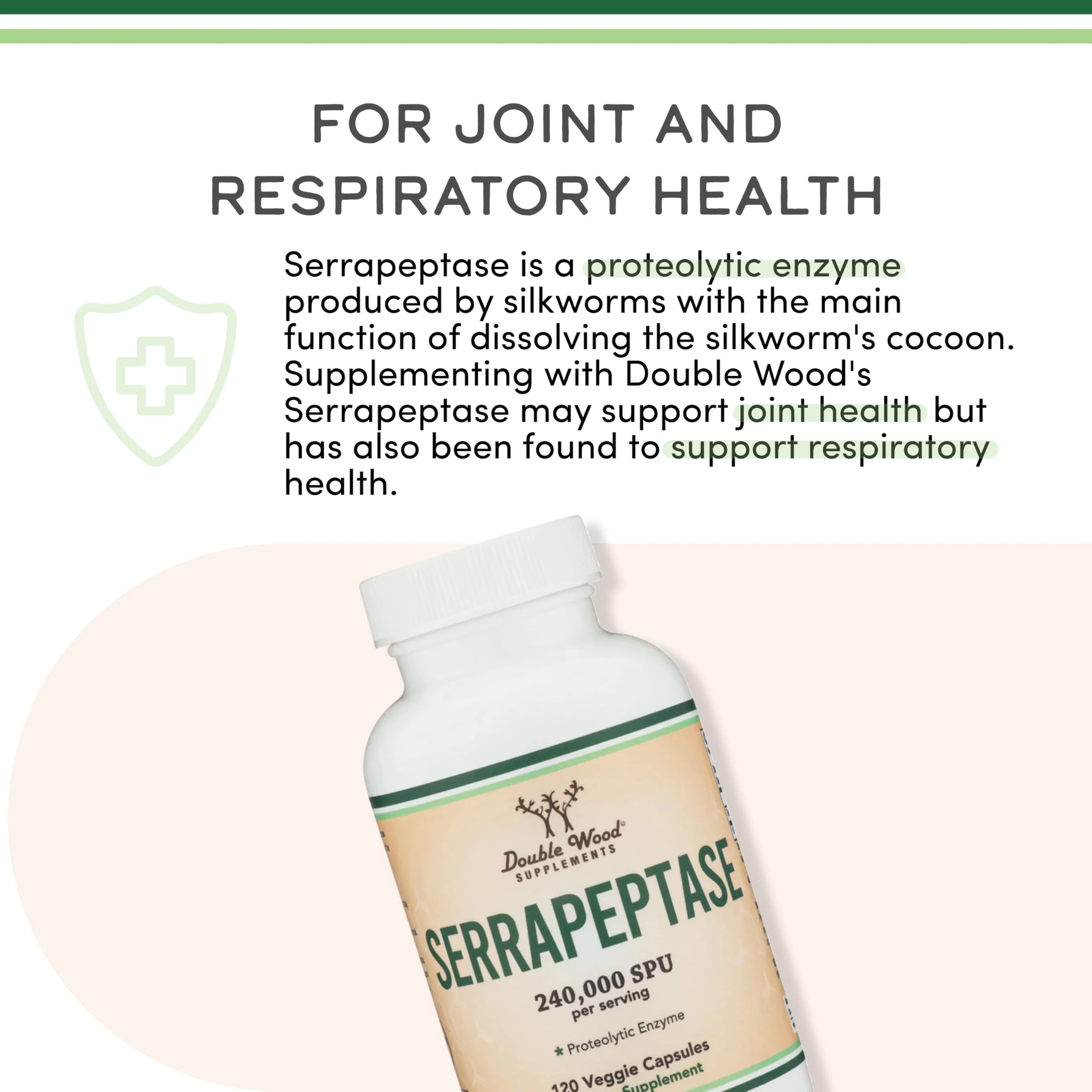 Serrapeptase 240,000 SPU Max Potency – Pack of 2 by Double Wood Supplements (120 Veggie Capsules per Bottle) - Image 5