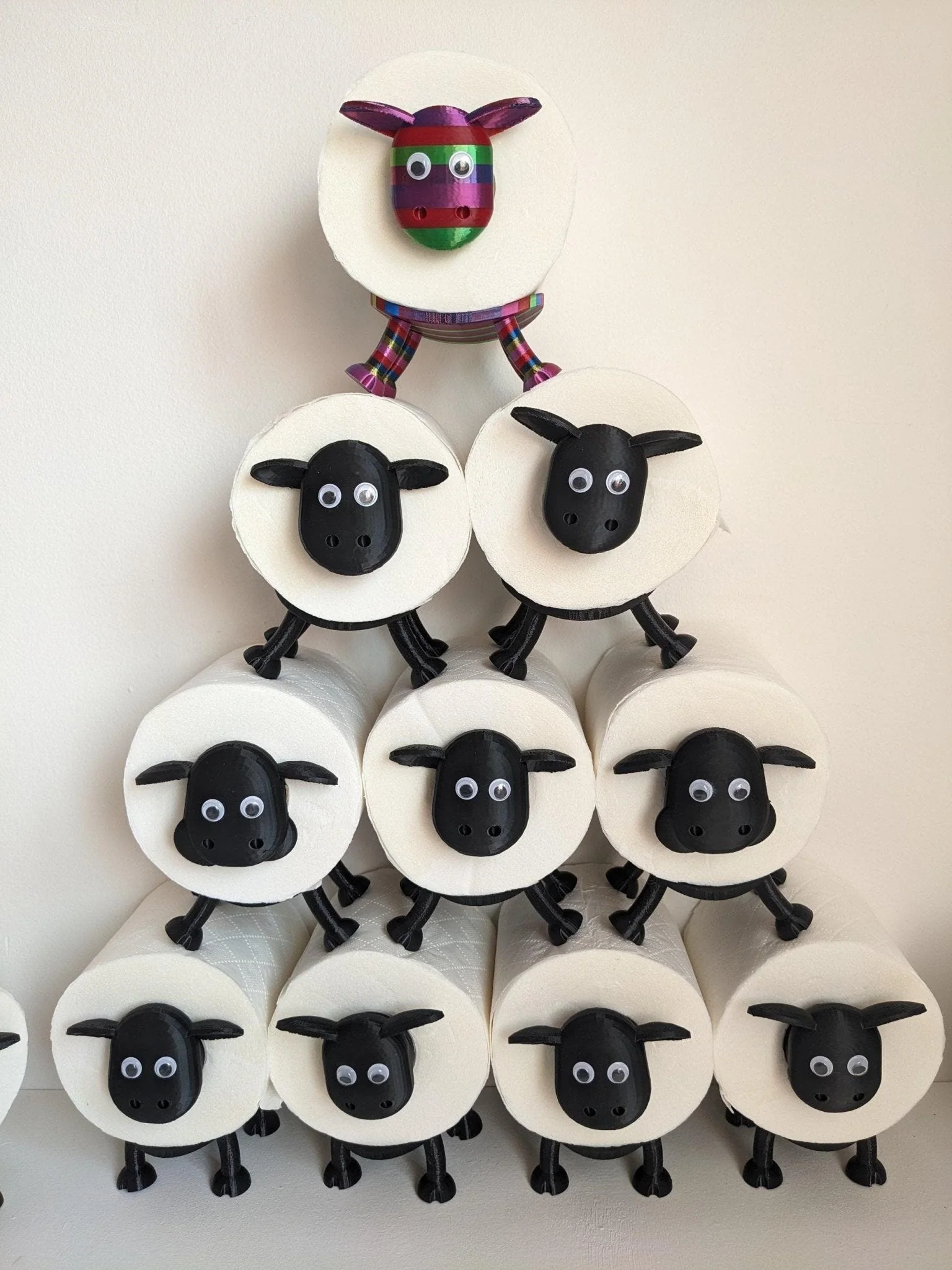 Set of 3 Black Sheep Toilet Roll Holders. UK Handmade gift.