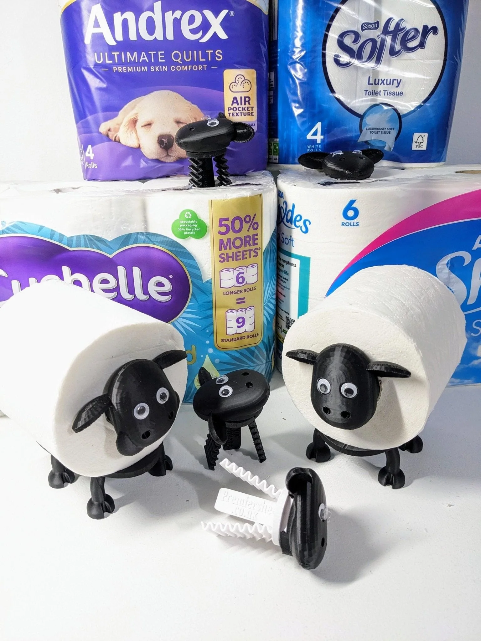 Set of 3 Black Sheep Toilet Roll Holders. UK Handmade gift. - Image 7