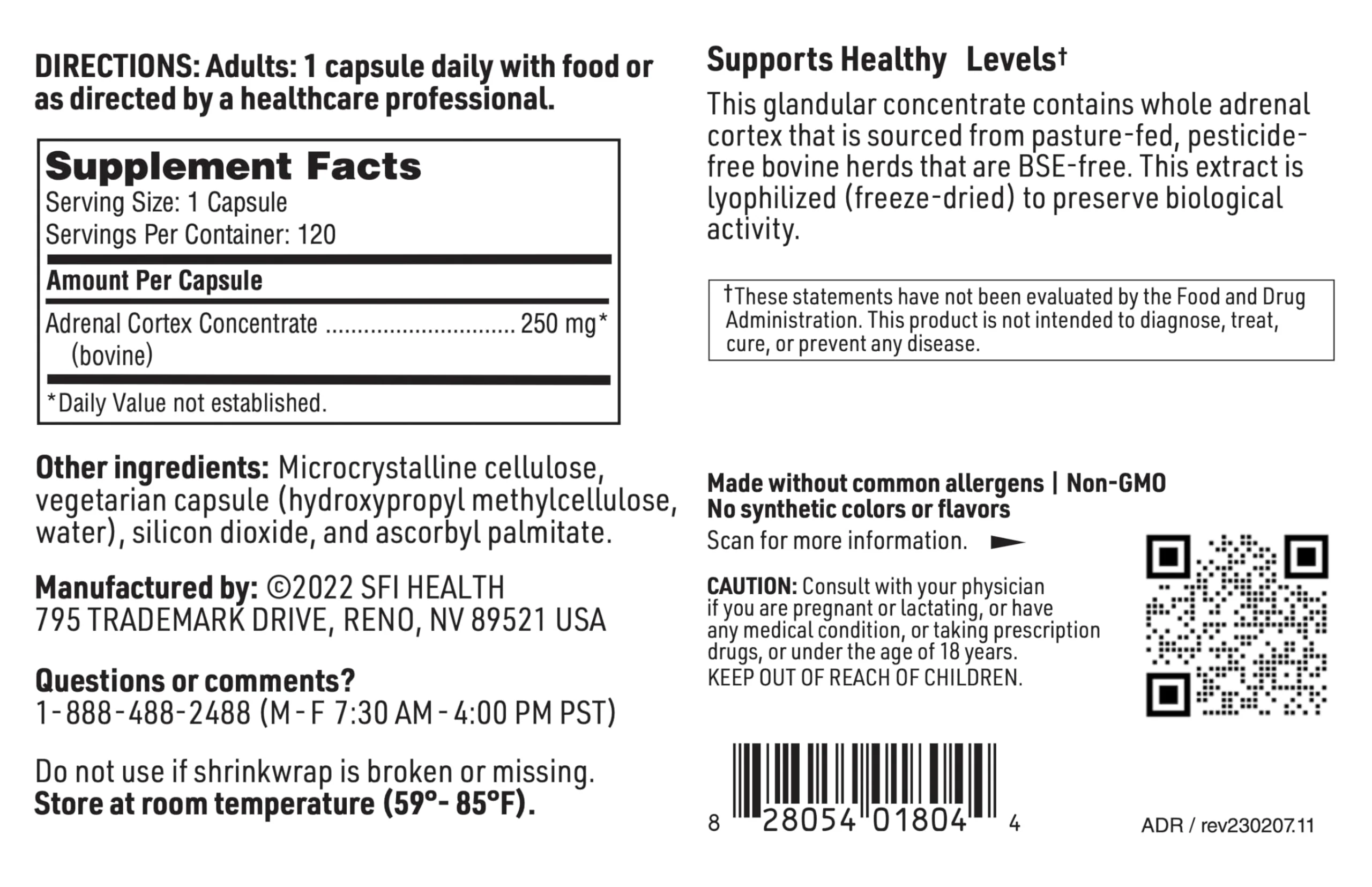 SFI Health Klaire Labs Adrenal Cortex — Targeted Adrenal Support, Lyophilized Bovine Extract, 120 Capsules - Image 7