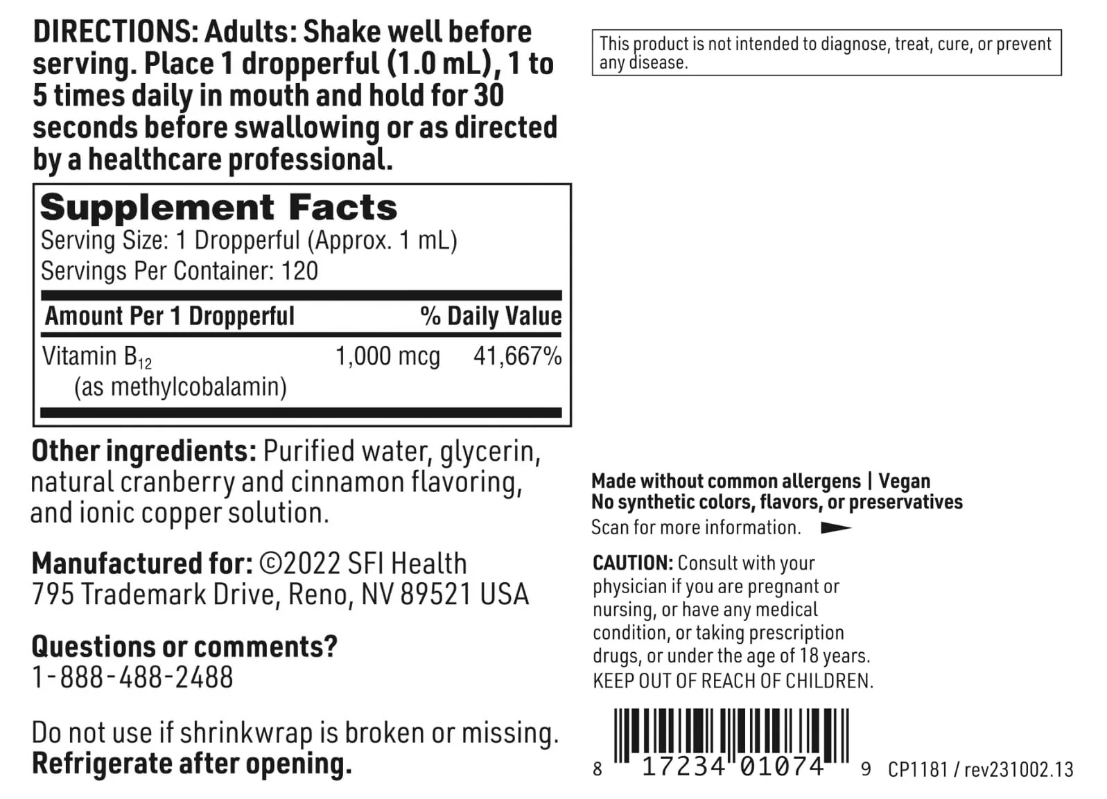 SFI Health Klaire Labs Vitamin B12 Liquid - Methylcobalamin Drops - Superior Absorption - Vegan, 120 Servings, 4 Oz - Image 6