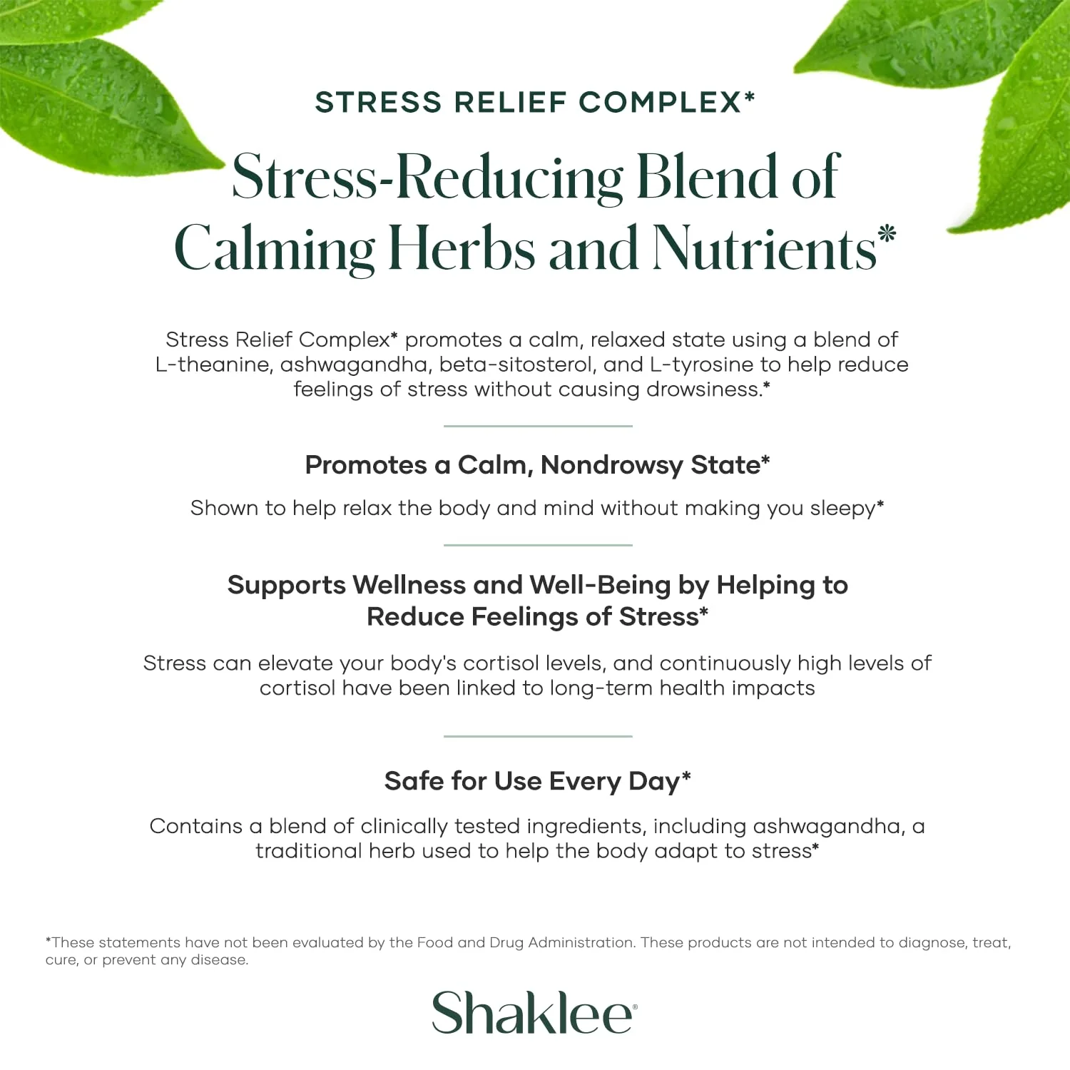 Shaklee - Stress Relief Complex - Calming Blend of L-theanine, Ashwagandha, Beta-sitosterol, and L-tyrosine - Promotes Relaxation without Drowsiness - 1 Caplet Daily - Adults Supplement - 30 Caplets - Image 4