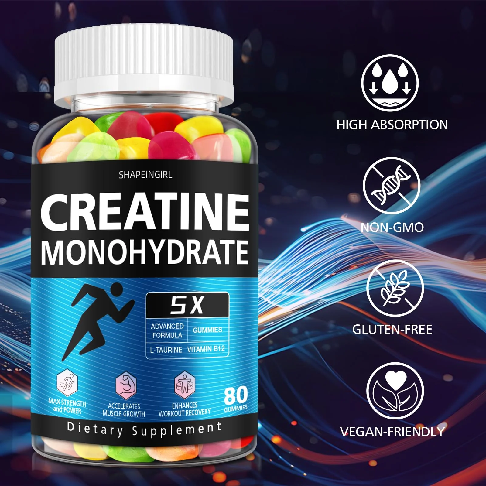SHAPEINGIRL Creatine Monohydrate Gummies for Women & Men – Vegan, Vitamin B12, 320-Count - Image 4