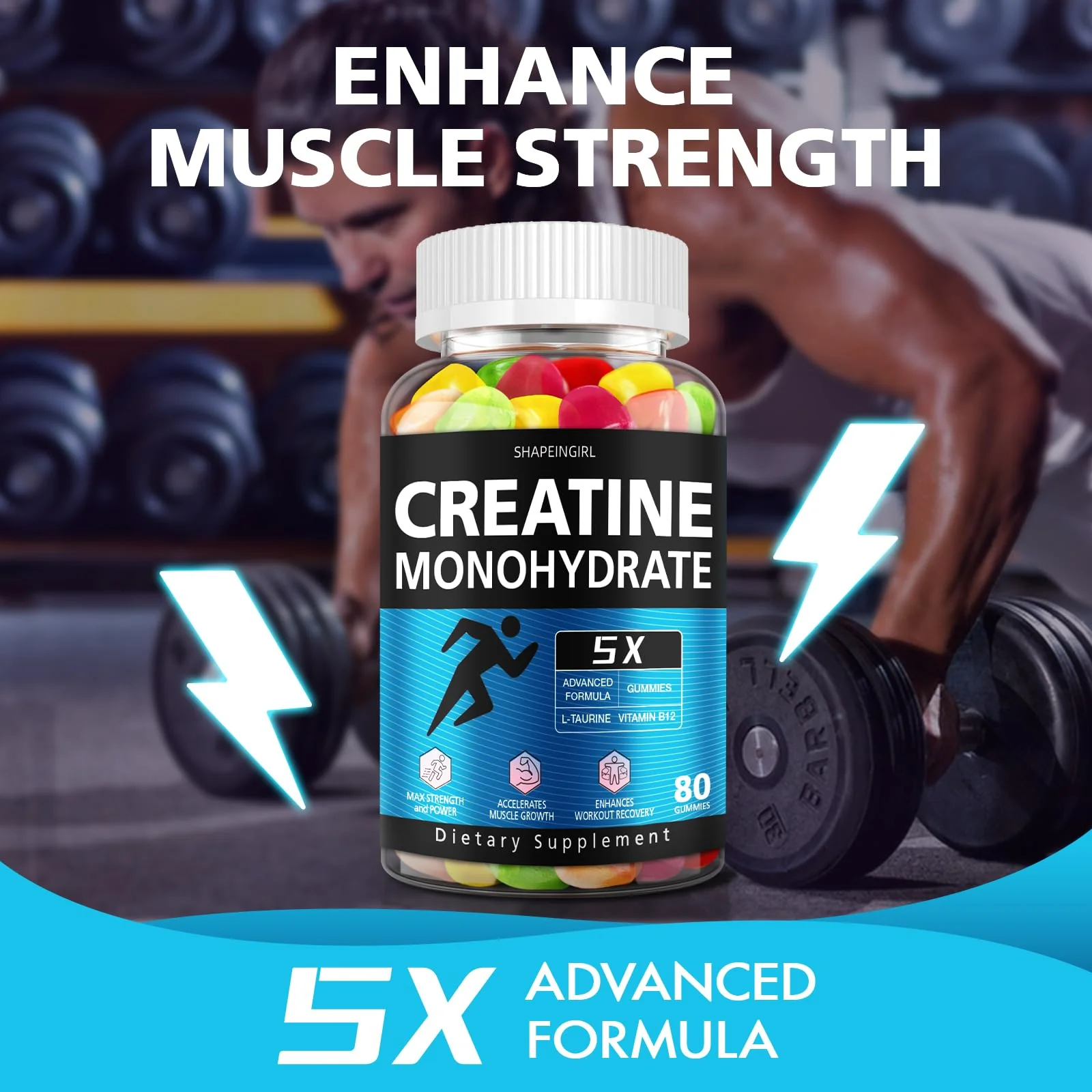 SHAPEINGIRL Creatine Monohydrate Gummies for Women & Men – Vegan, Vitamin B12, 320-Count - Image 5