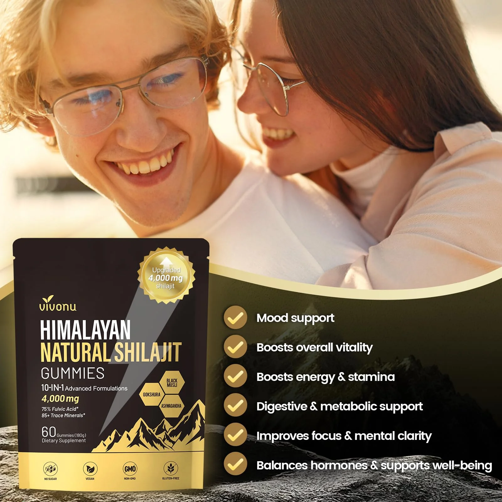 Shilajit Gummies, Shilajit for Men & Women | 4000mg High Potency 10-in-1 Formula with Pure Himalayan Shilajit, Ashwagandha, and 75% Fulvic Acid | Sugar-Free Vegan, 85+ Trace Minerals - Image 6