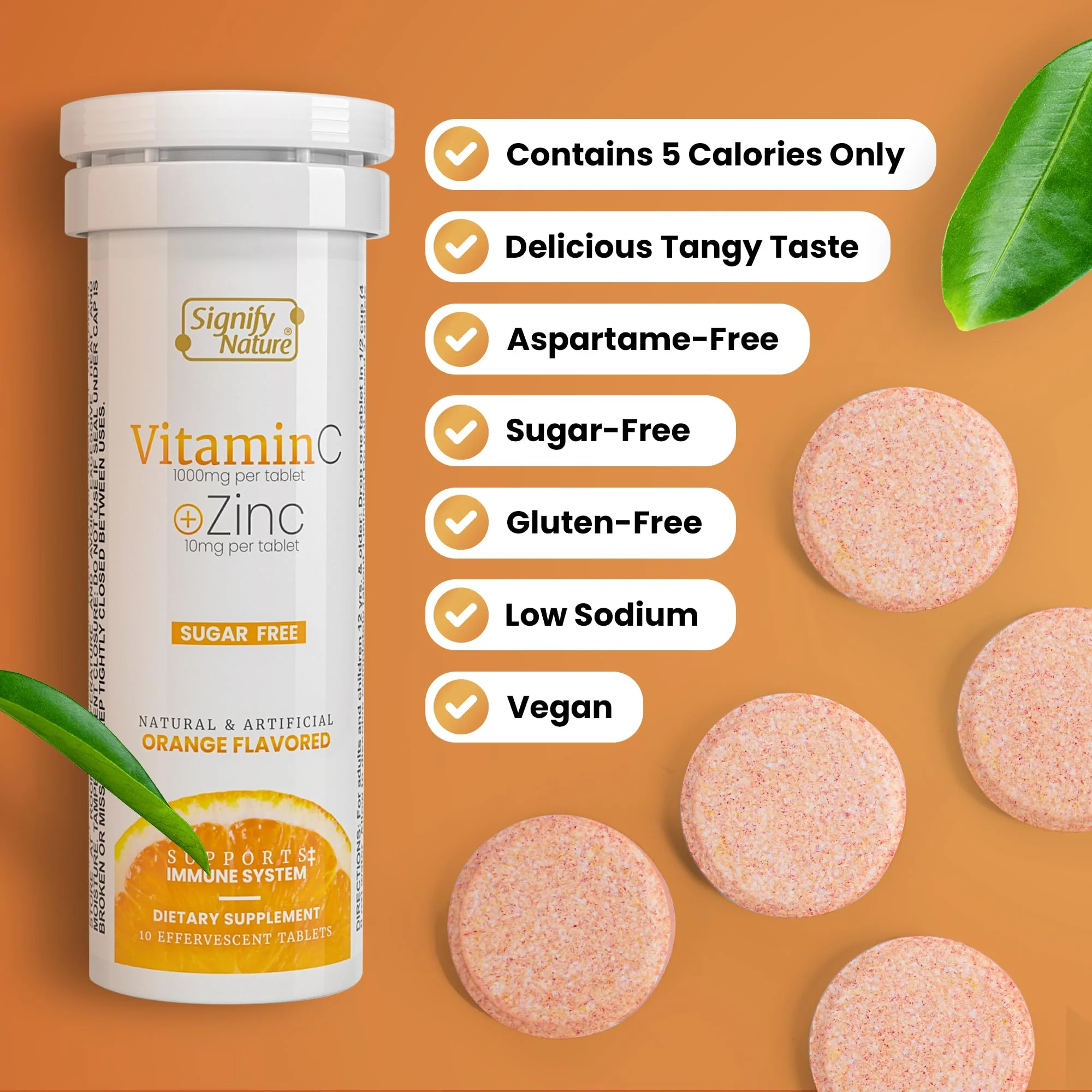 SIGNIFY NATURE Vitamin C 1000mg + Zinc - Effervescent Tablets (80CT) Sugar-Free & Vegan - Image 4