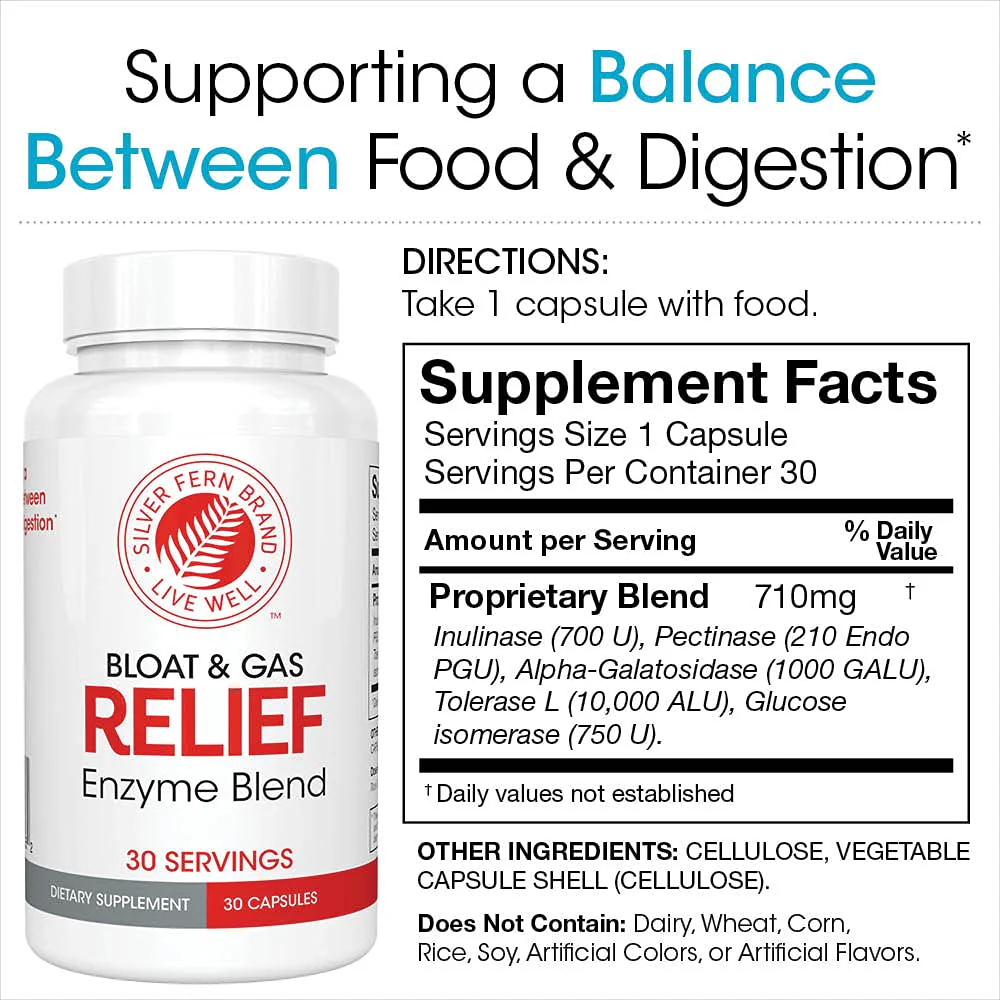 Silver Fern Bloat & Gas Relief Digestive Enzyme Blend - 60 Servings (2 Bottles) with Tolerase L & Pectinase - Image 9