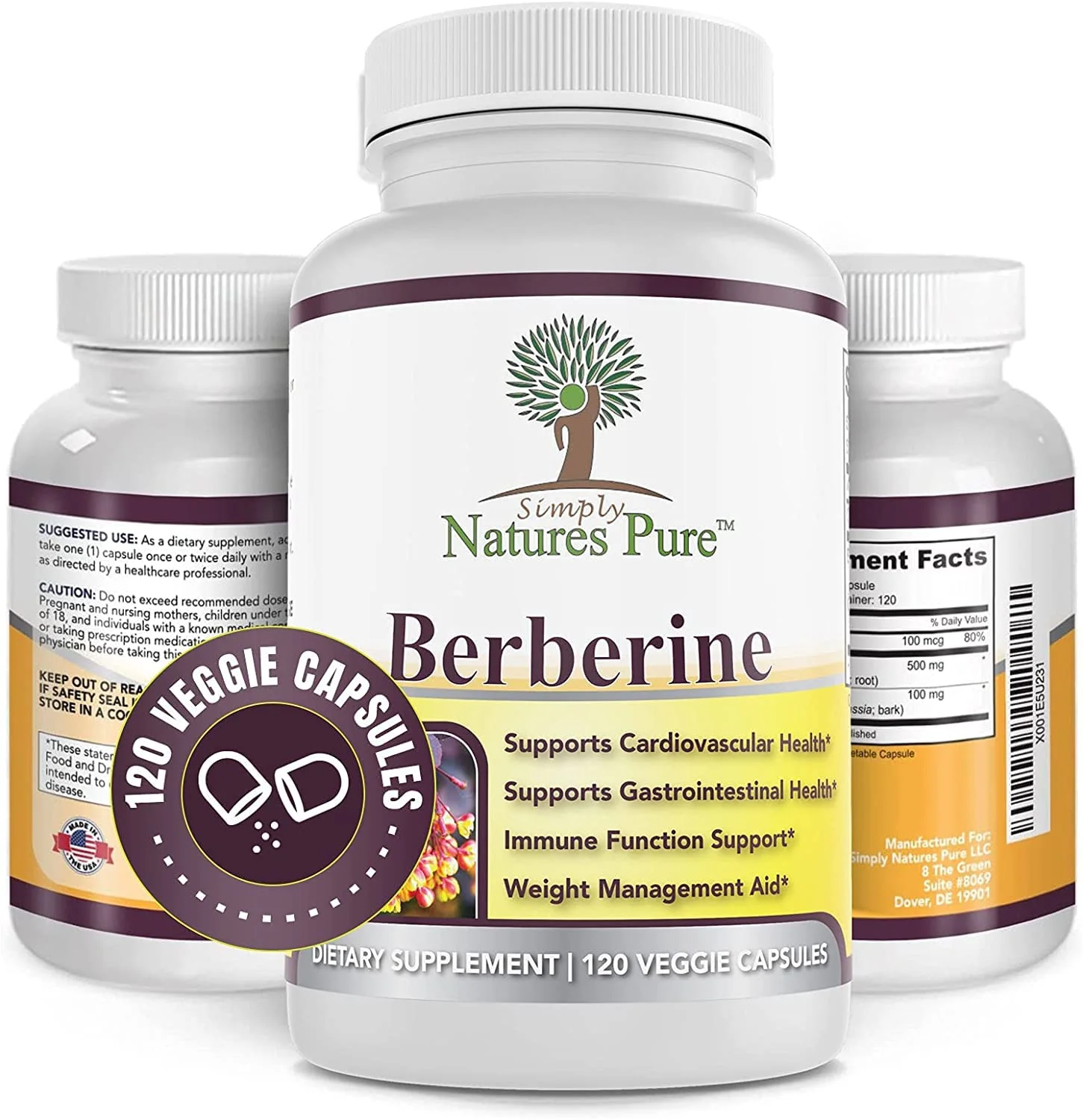 Simply Natures Pure Premium Berberine HCl 500mg - 120 Capsules - Cardiovascular GI Immune Support - Chromium Cinnamon (Pack of 3) - Image 3