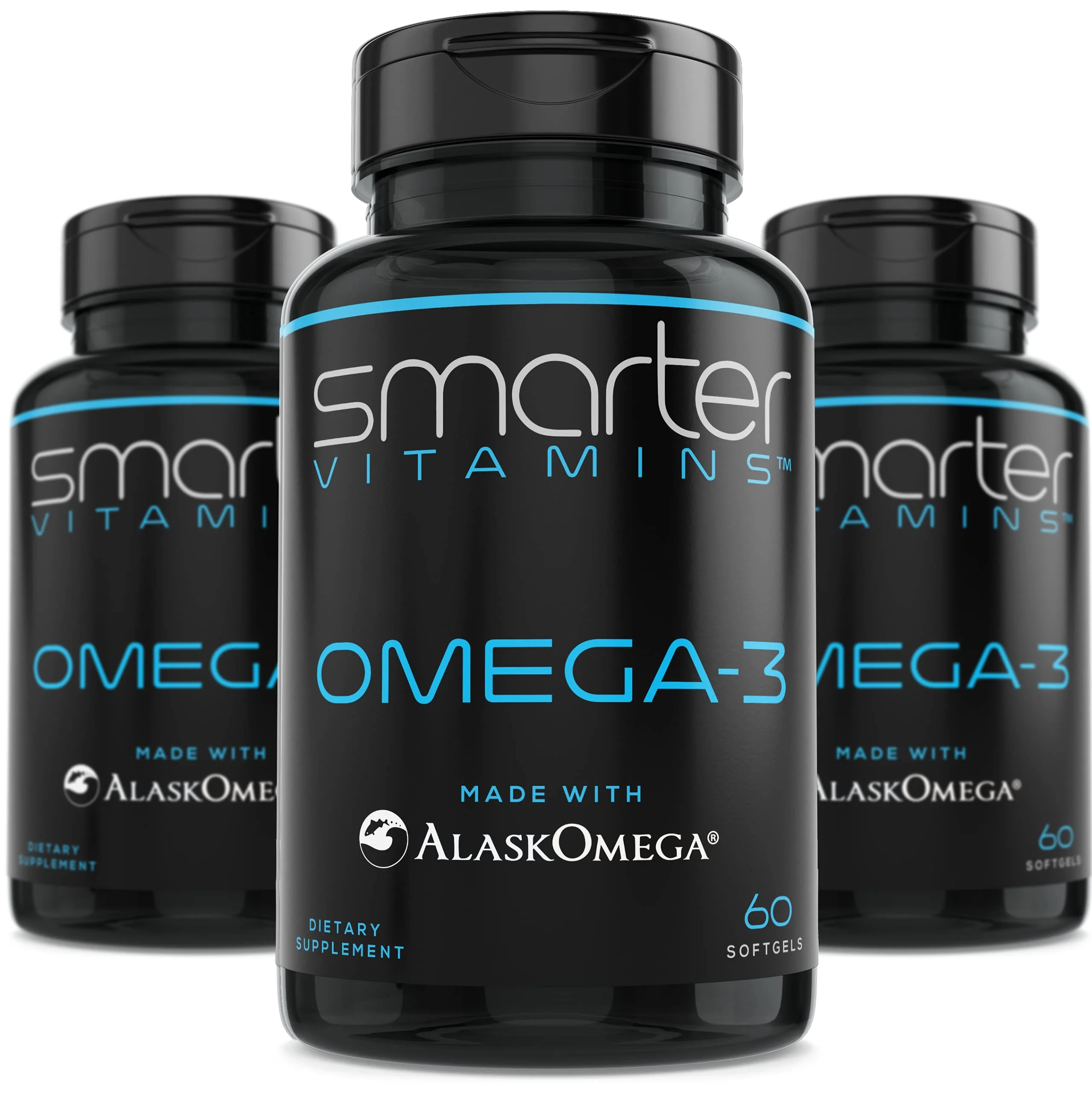 SmarterVitamins Omega-3 3-Pack: Berry Flavor Burpless Softgels, 2000mg DHA EPA (AlaskOmega)