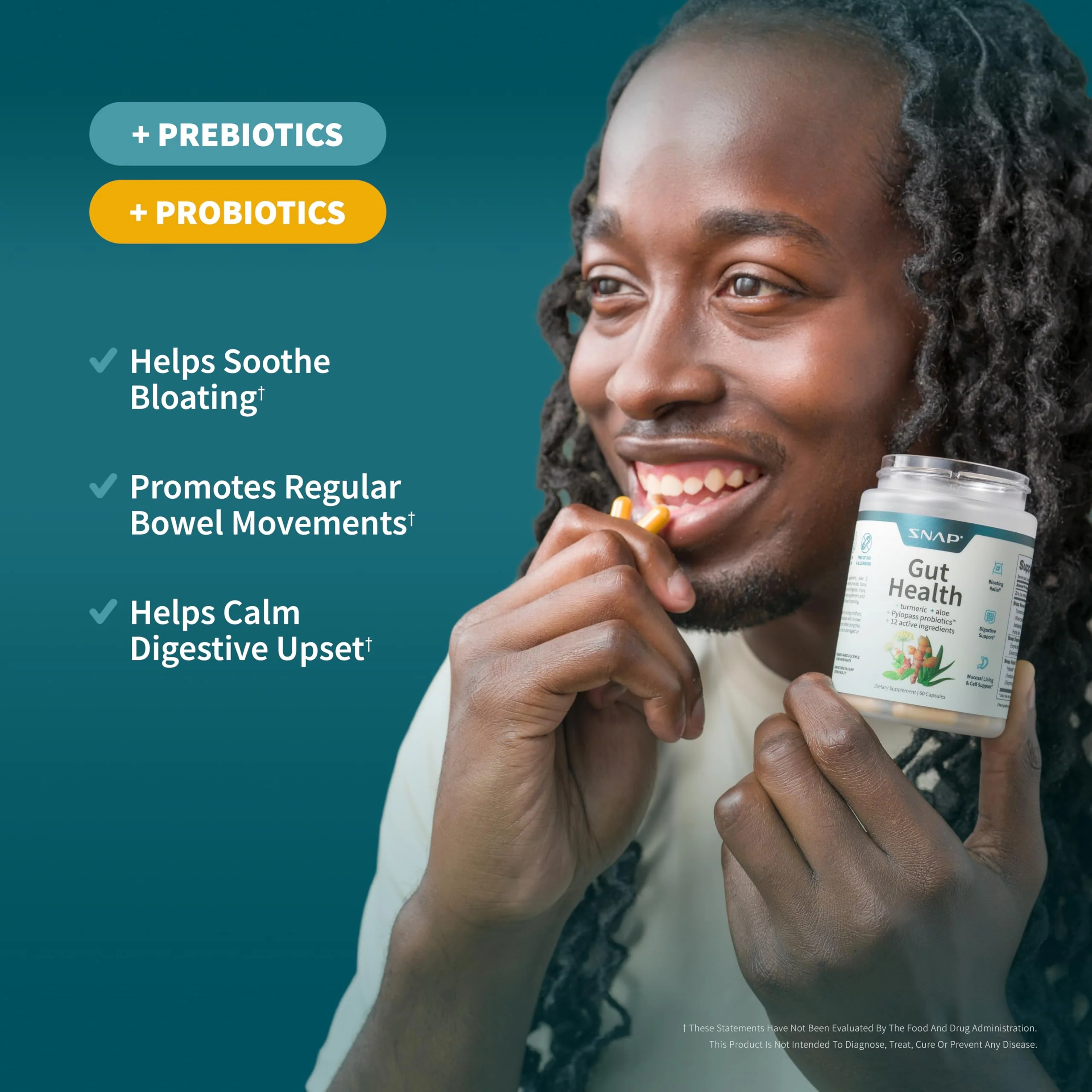 SNAP Gut Health Supplement — Turmeric, Aloe & Pylopass Probiotics | 50 Caps - Image 5