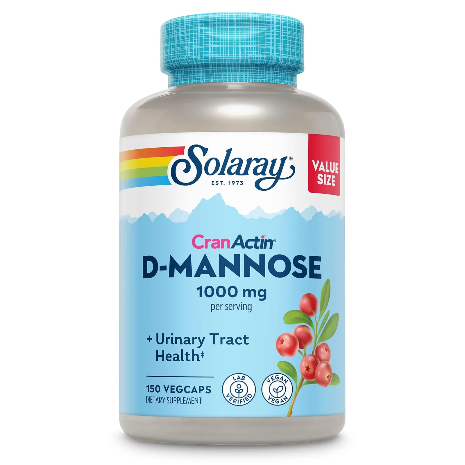 Solaray D-Mannose 1000mg with CranActin Cranberry – Urinary Health Support, Vegan, 150 VegCaps - Image 7