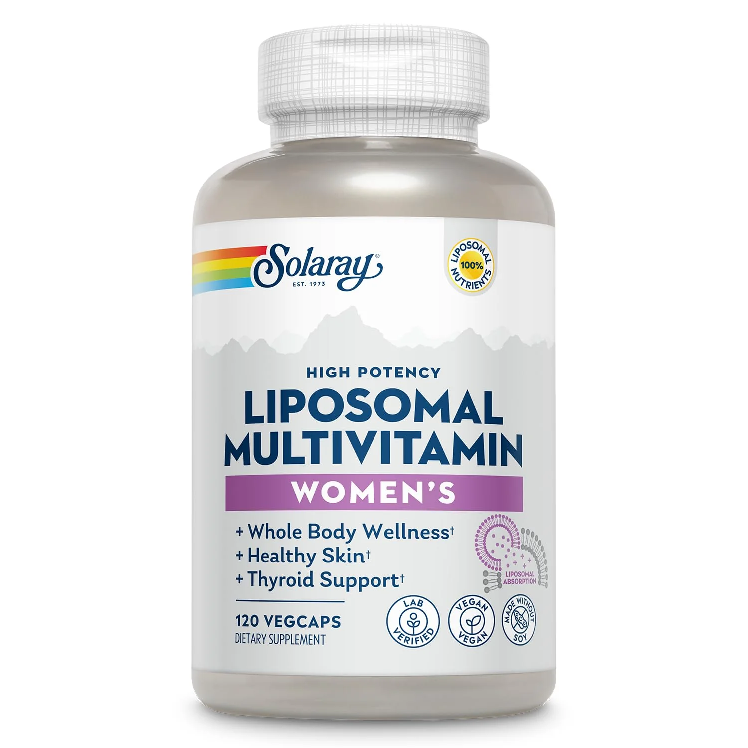 SOLARAY Liposomal Multivitamin for Women | Enhanced Absorption, Iron, Vitamin D, C, B12, Biotin, CoQ10 — Vegan, 60 Servings - Image 9