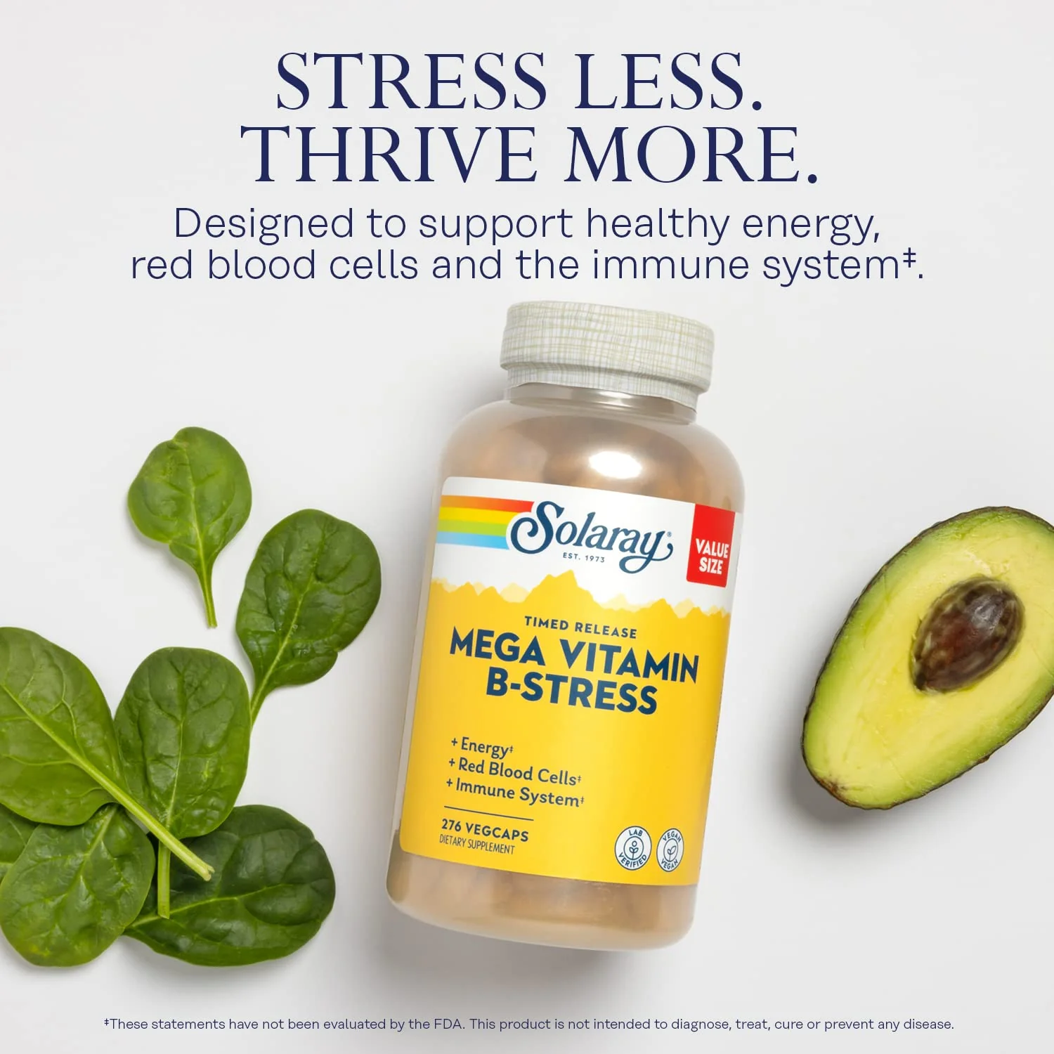 SOLARAY Mega Vitamin B-Stress — Timed Release B-Complex with B12, B6, Folic Acid & Vitamin C | Vegan, 60-Day Guarantee - Image 3