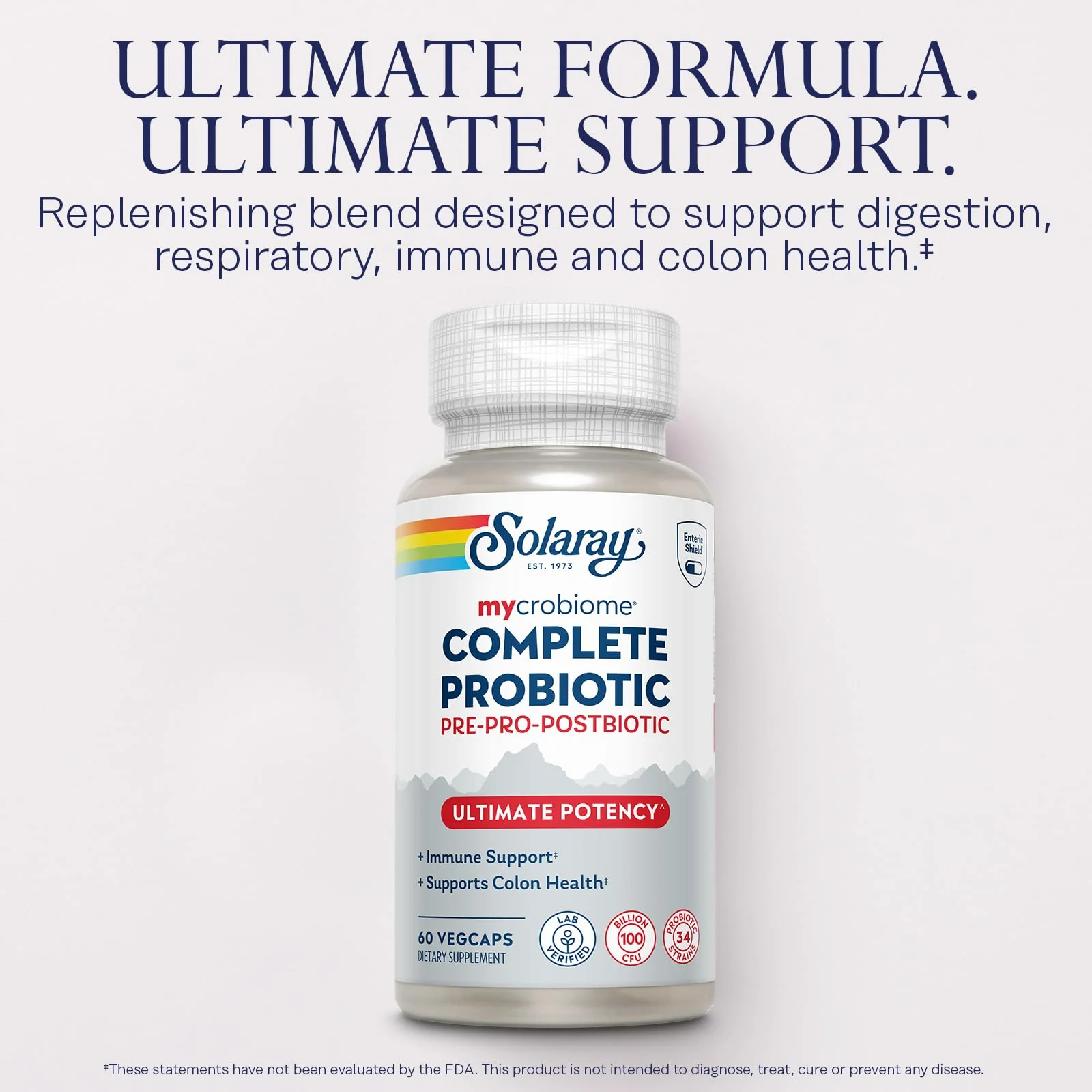 SOLARAY Mycrobiome Complete Probiotic Ultimate Potency – 100B CFU, 34 Strains, 60 VegCaps, Vegan - Image 9