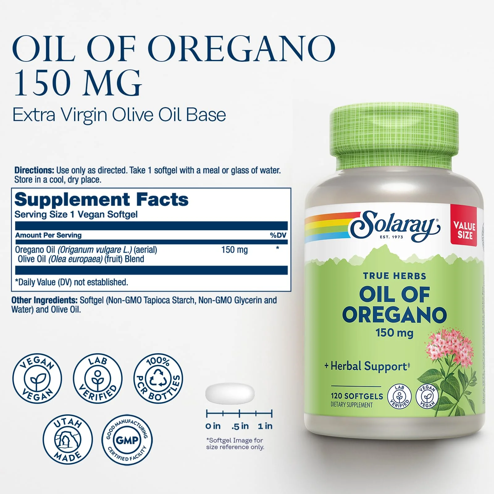 SOLARAY Oil of Oregano Softgels 150 mg - Vegan, 120 Servings - Image 2