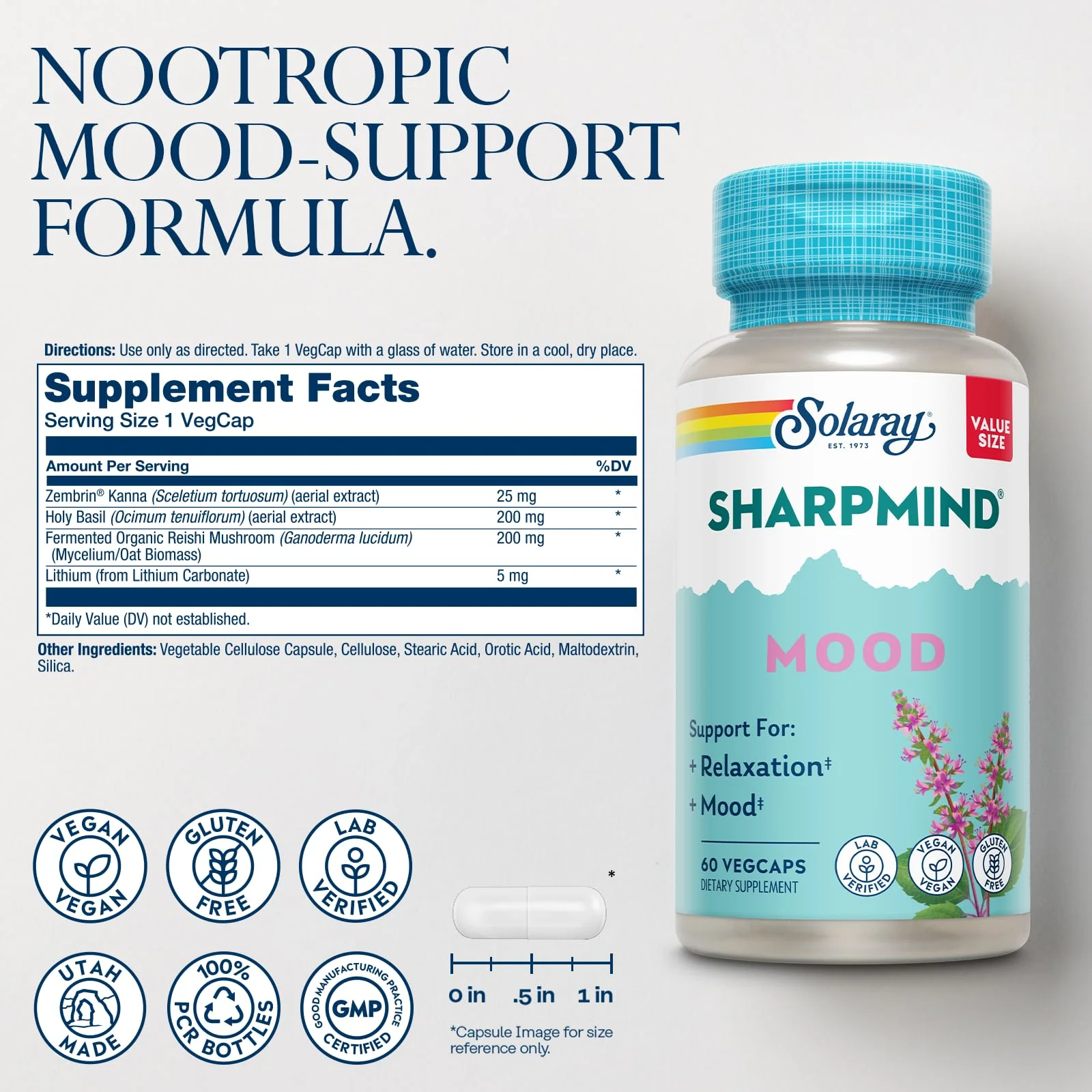 SOLARAY SharpMind Mood Support Supplement - Nootropic for Relaxation & Emotional Well-Being - Image 3