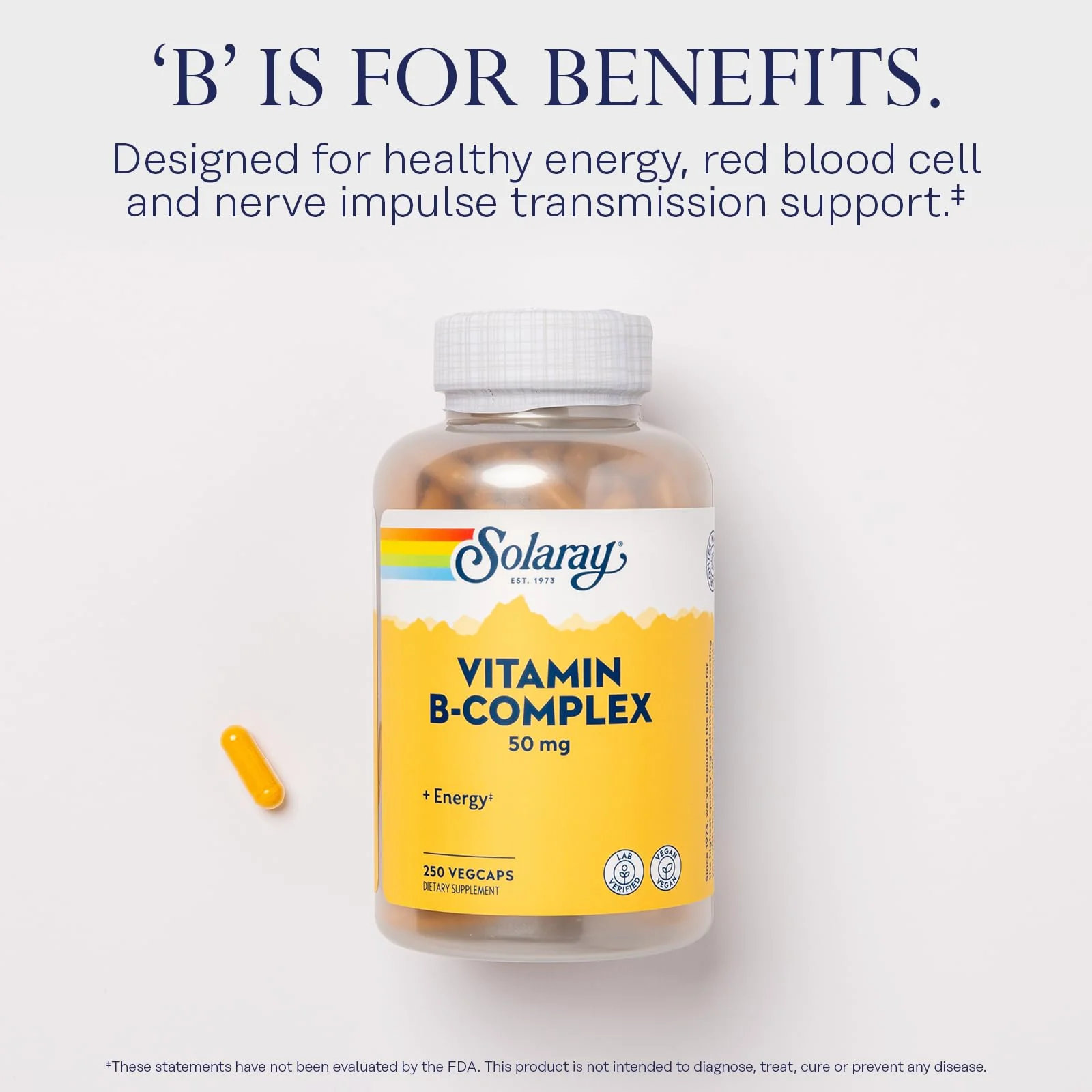 Solaray Vitamin B Complex 50 mg – Energy, Metabolism & Nerve Health Support (Vegan, 250 VegCaps) - Image 3