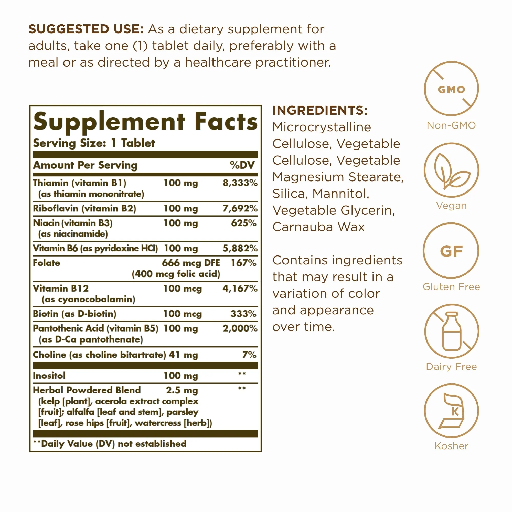 Solgar B-Complex 100 | 250 Tablets for Energy Metabolism, Heart & Nerve Support | Vegan, Non-GMO, Gluten Free - Image 2