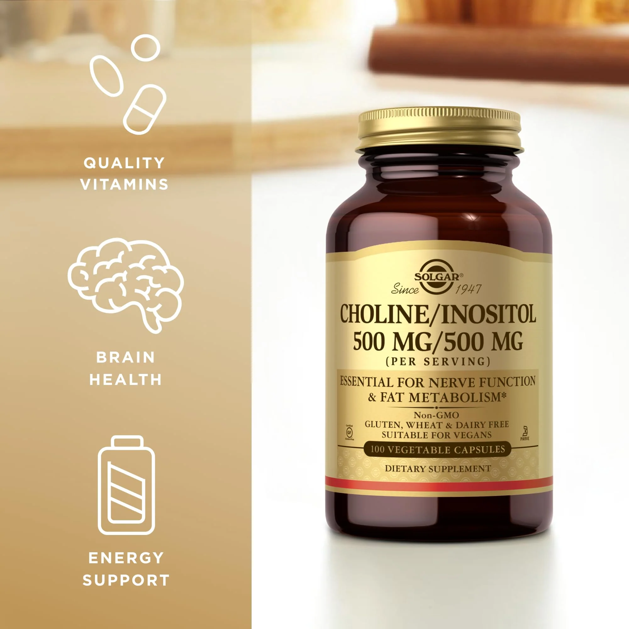Solgar Choline/Inositol 500 mg/500 mg - 100 Veg Capsules (Pack of 3) | Energy Metabolism, Liver Health - Image 4
