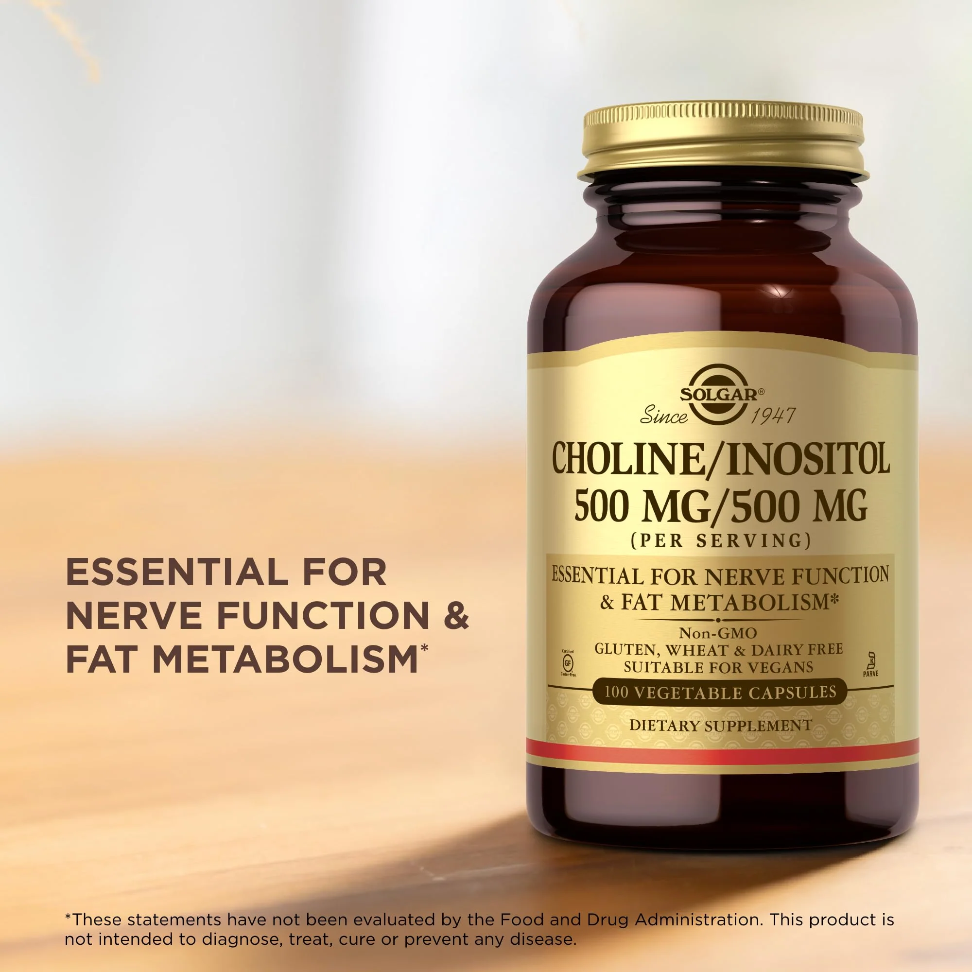 Solgar Choline/Inositol 500 mg/500 mg - 100 Veg Capsules (Pack of 3) | Energy Metabolism, Liver Health - Image 5