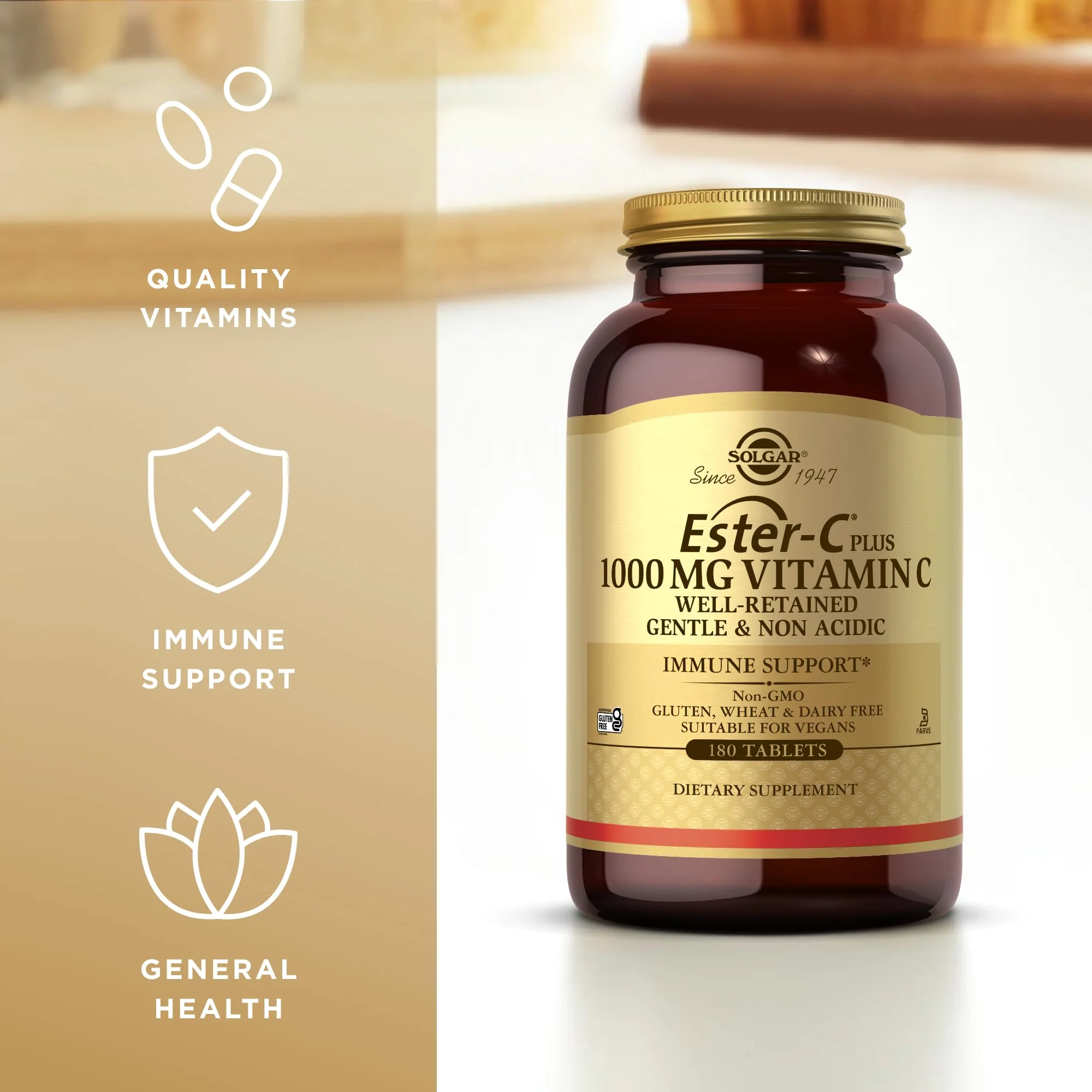 SOLGAR Ester-C Plus 1000 mg Vitamin C (Ascorbate Complex) - 180 Tablets, Pack of 2 - Gentle & Non Acidic - Supports Upper Respiratory Health - Non-GMO, Gluten Free - 360 Total Servings - Image 10
