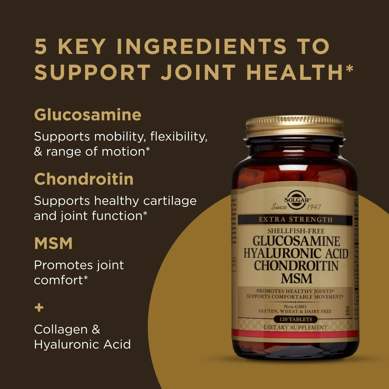 Solgar Glucosamine Hyaluronic Acid Chondroitin MSM 120 Tablets – Joint Support, Mobility & Flexibility | Extra Strength, Shellfish Free, Non-GMO, Gluten Free - Image 8