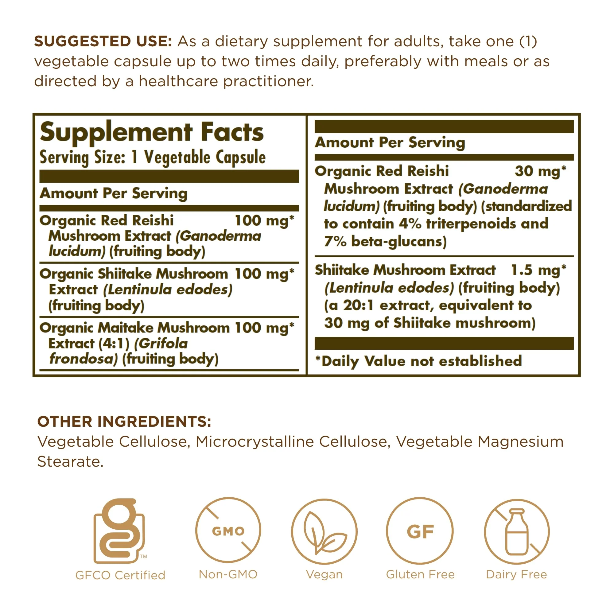 Solgar Reishi Shiitake Maitake - 50 Veg Caps | Mushroom Extract, Non-GMO, Vegan, Gluten Free - Image 2