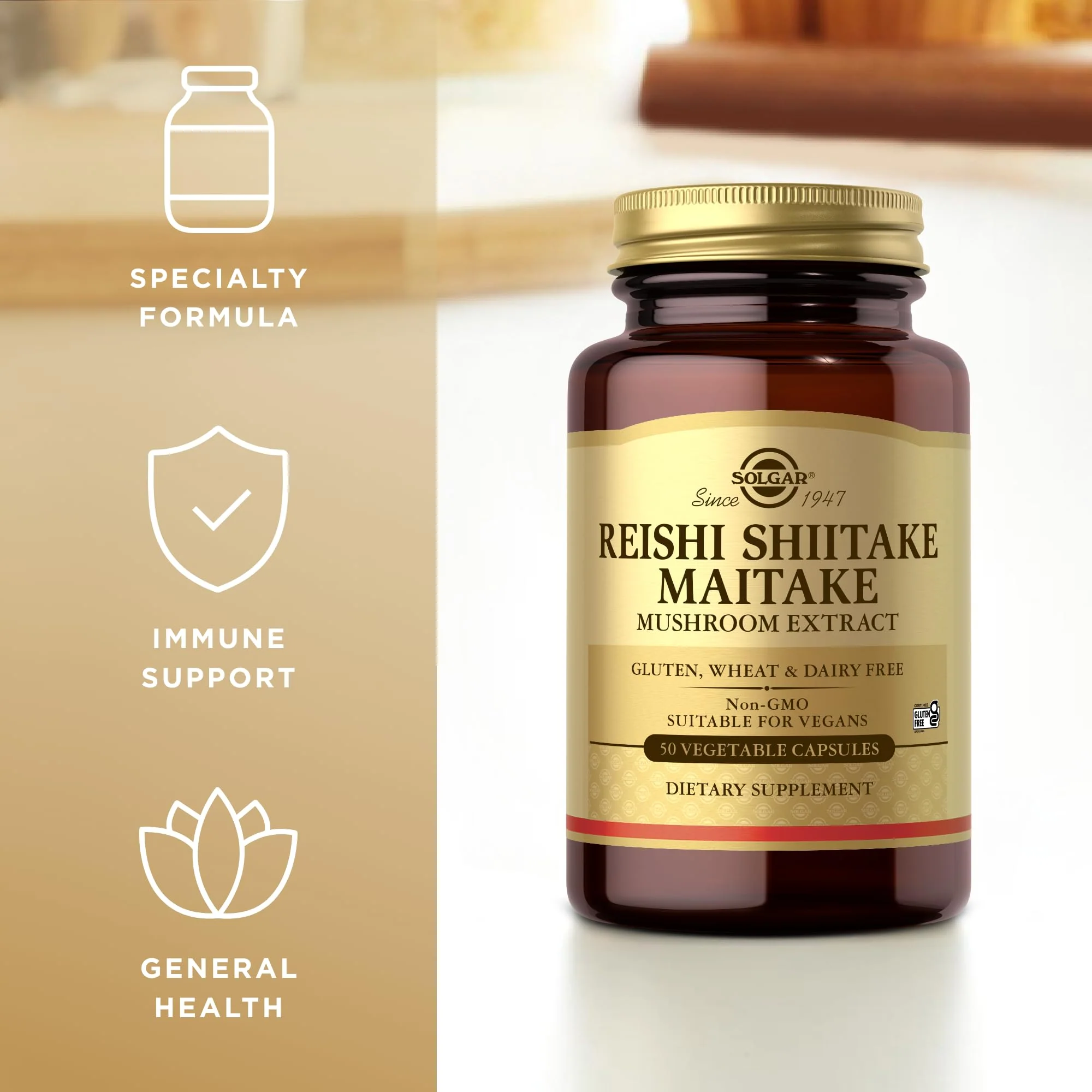 Solgar Reishi Shiitake Maitake - 50 Veg Caps | Mushroom Extract, Non-GMO, Vegan, Gluten Free - Image 4