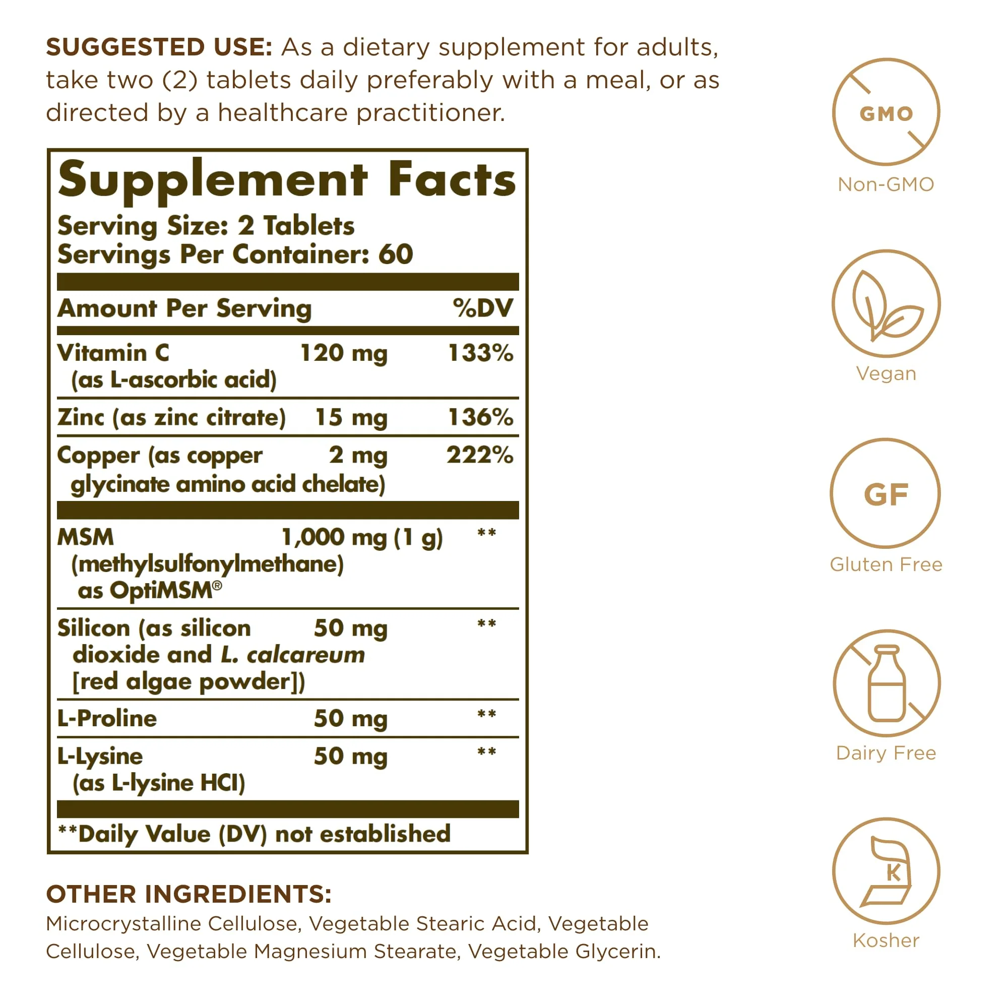 Solgar Skin, Nails & Hair - 120 Tablets Pack of 2 | Advanced MSM Formula | Non-GMO, Vegan, Gluten & Dairy Free | 120 Servings - Image 2