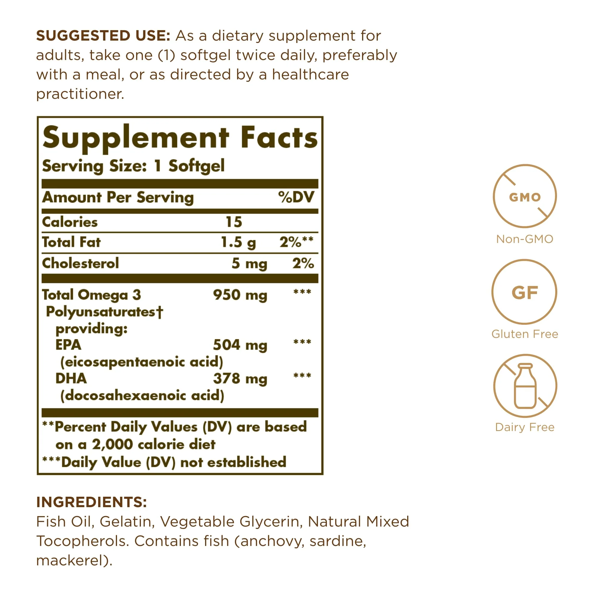 Solgar Triple Strength Omega-3 950 mg - 200 Servings (2-Pack) | Non-GMO, Gluten Free - Image 2