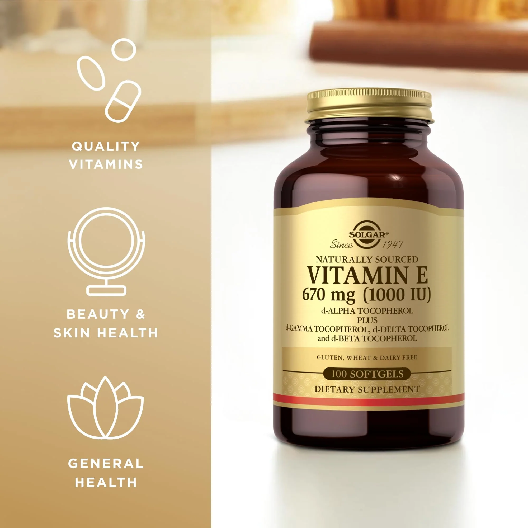Solgar Vitamin E 670 mg (1000 IU) - 100 Softgels, Pack of 2 - Naturally Sourced - Gluten Free, Dairy Free - 200 Total Servings - Image 10