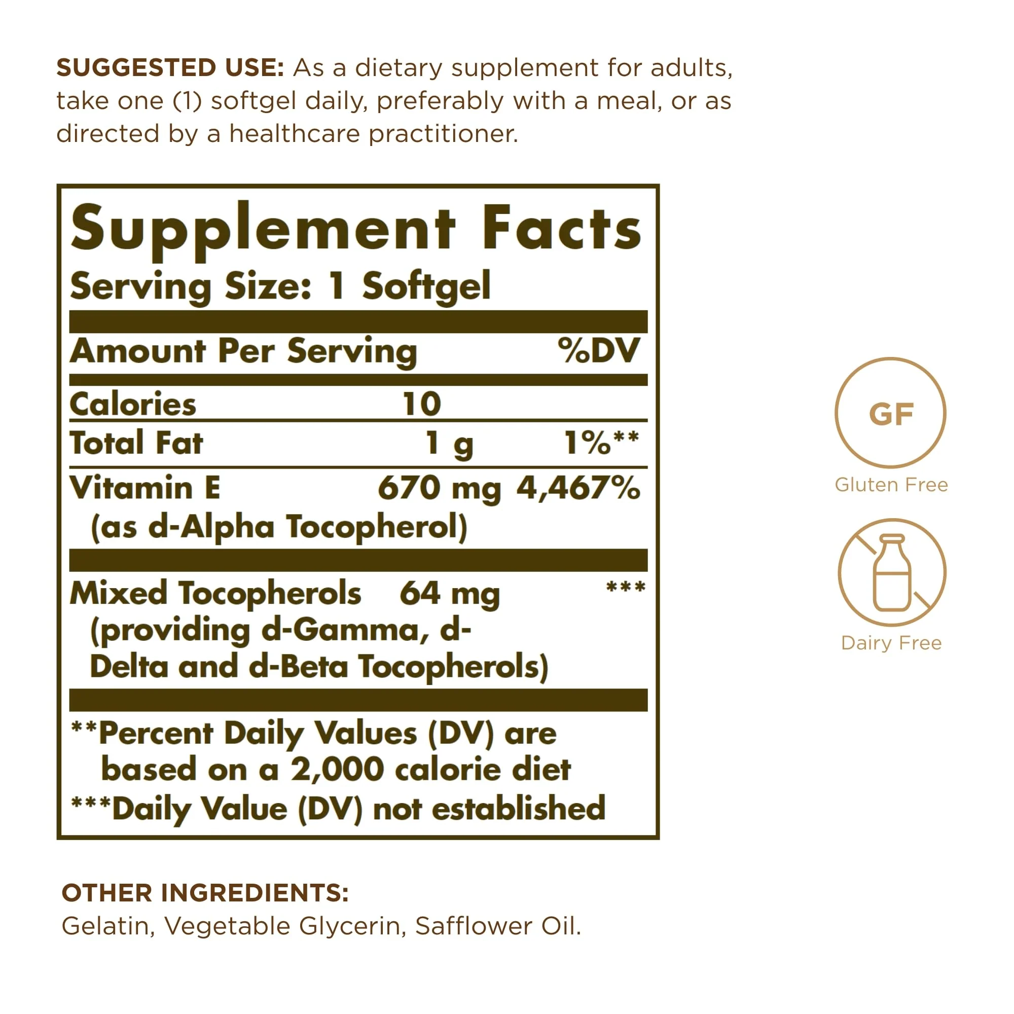 Solgar Vitamin E 670 mg (1000 IU) - 100 Softgels, Pack of 2 - Naturally Sourced - Gluten Free, Dairy Free - 200 Total Servings - Image 2