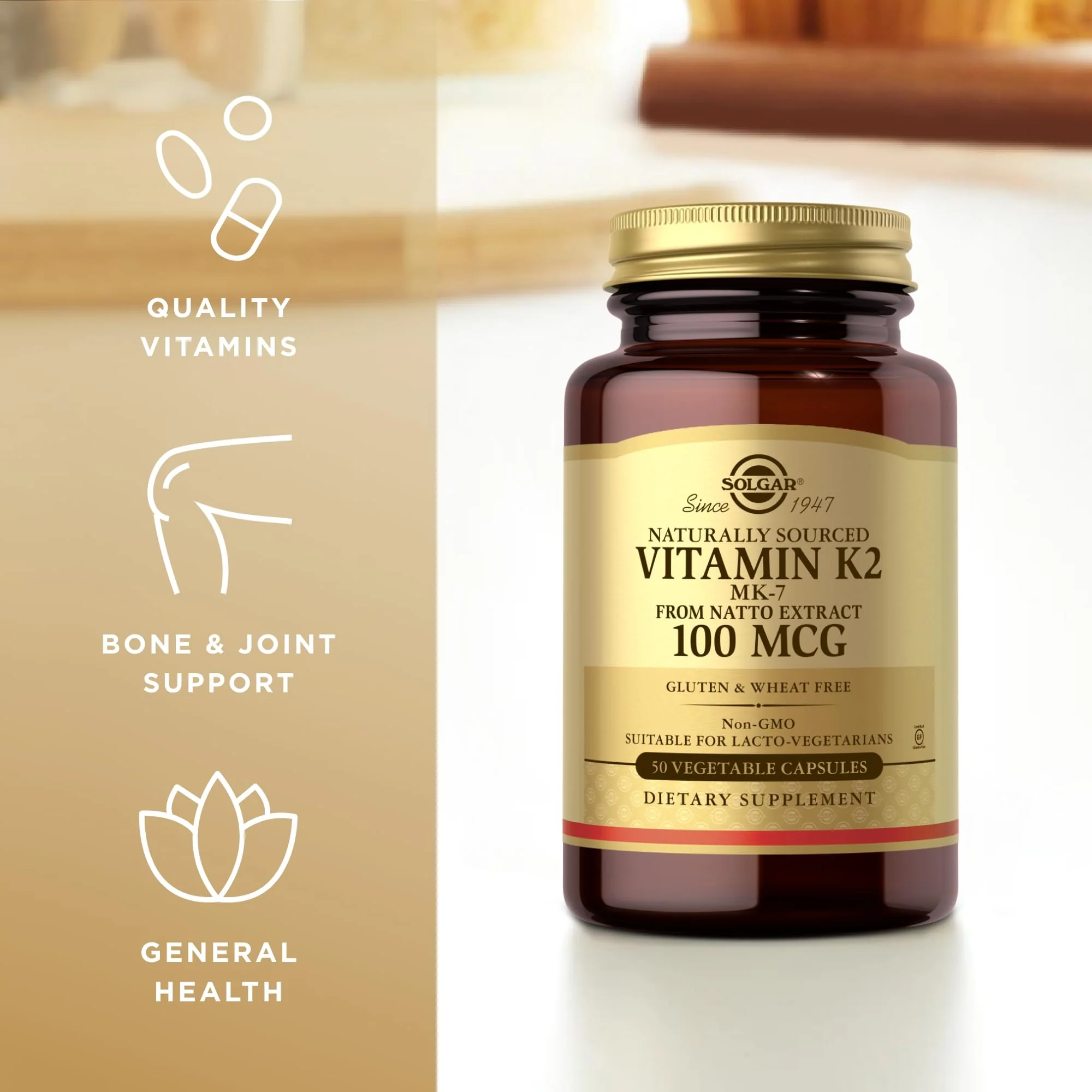 Solgar Vitamin K2 MK-7 100 mcg – Natto Whole-Food Source, 50 Vegetable Capsules x4 (200 Servings) – Non-GMO, Gluten Free - Image 4