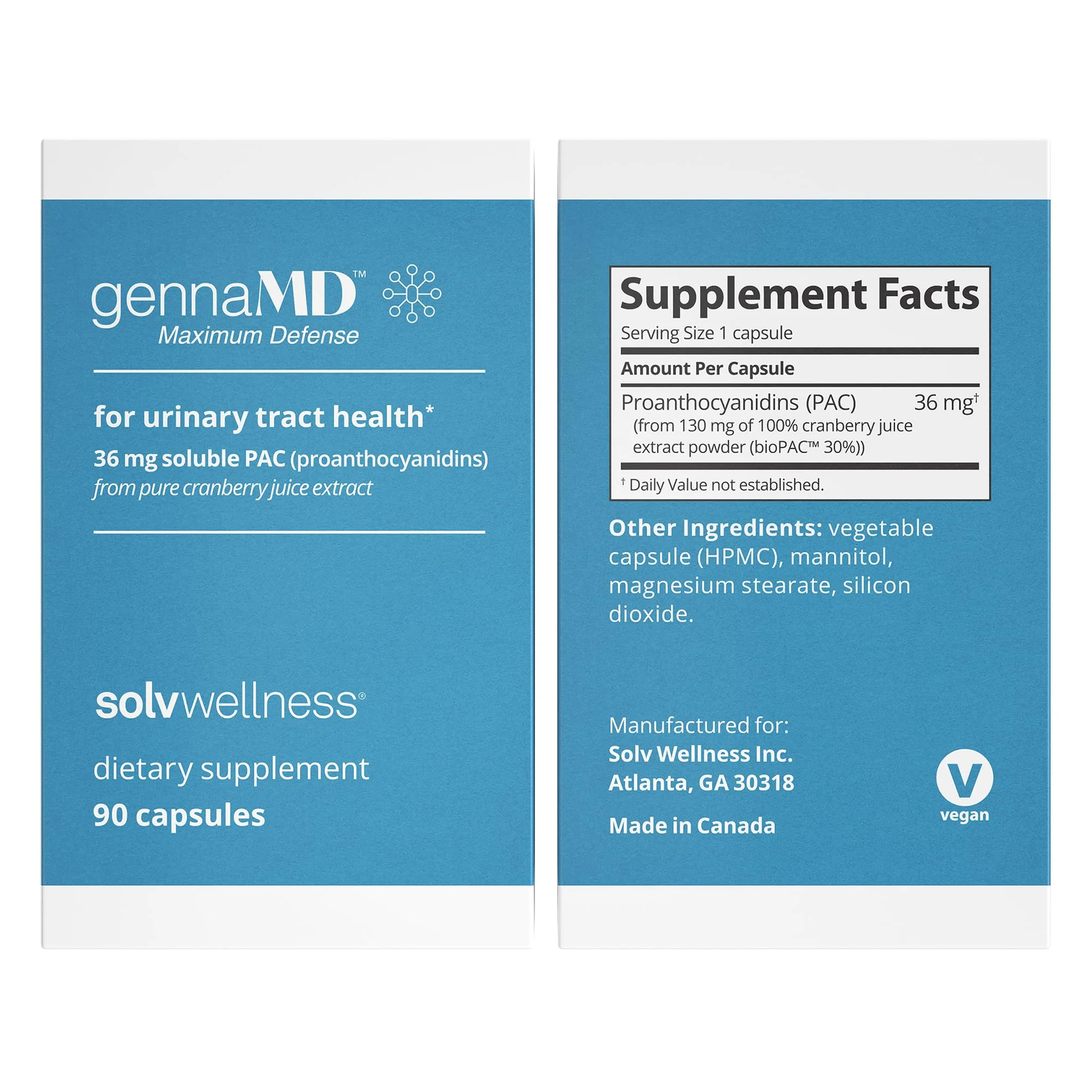 Solv Wellness GennaMD: Maximum UTI Defense with 36 mg PAC from Cranberry Juice Extract | 90 Capsules - Image 2