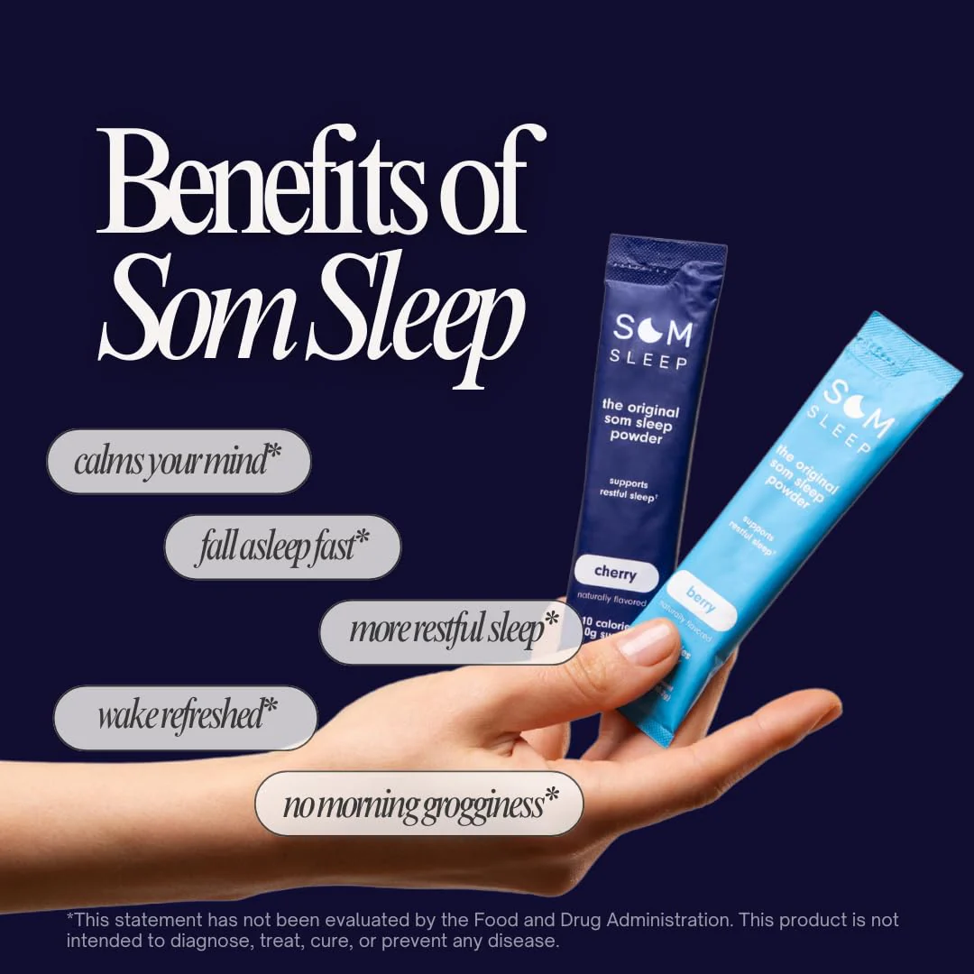 Som Sleep Calm Sleep Nighttime Powder Drink Mix — Berry, Melatonin 3mg, Magnesium, L-Theanine & GABA | Vegan, Zero Sugar, 30-Pack - Image 4