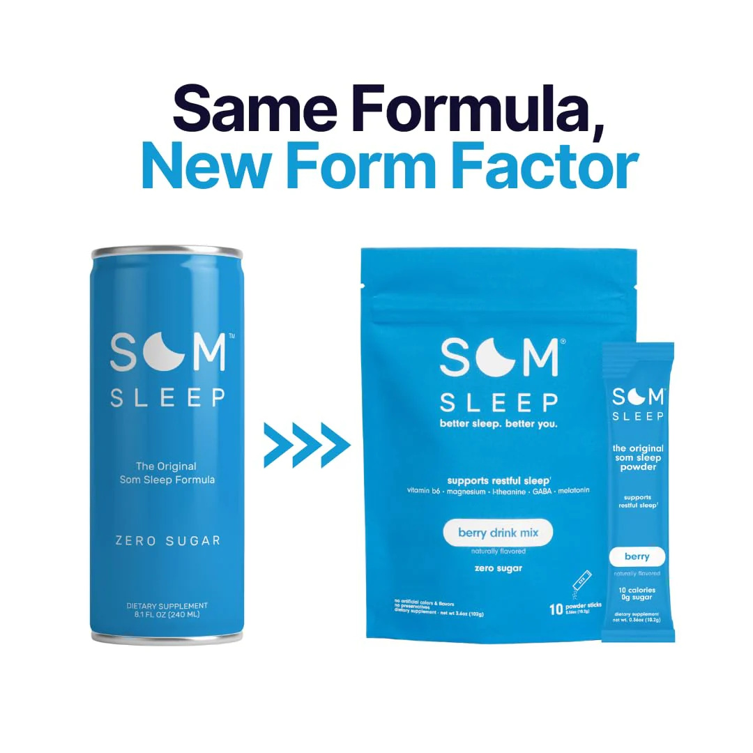 Som Sleep Calm Sleep Nighttime Powder Drink Mix — Berry, Melatonin 3mg, Magnesium, L-Theanine & GABA | Vegan, Zero Sugar, 30-Pack - Image 6
