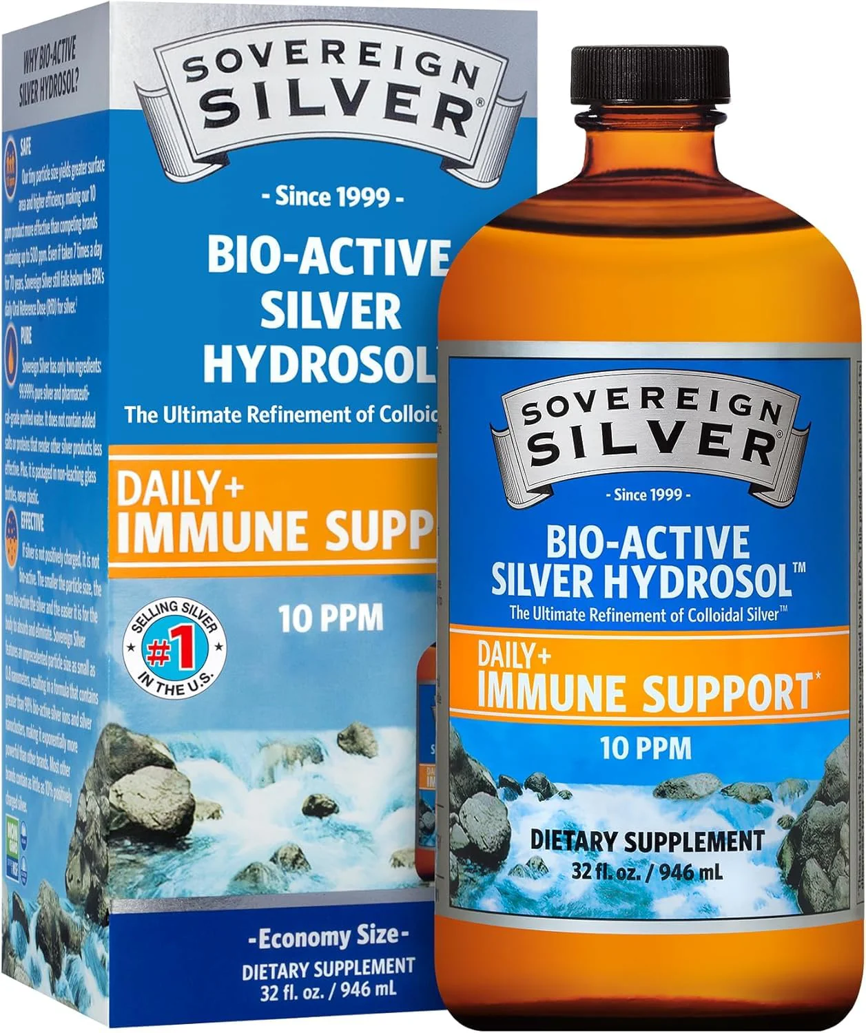 Sovereign Silver Immune Support - 10 ppm Colloidal Silver, 32 fl oz (946 mL)