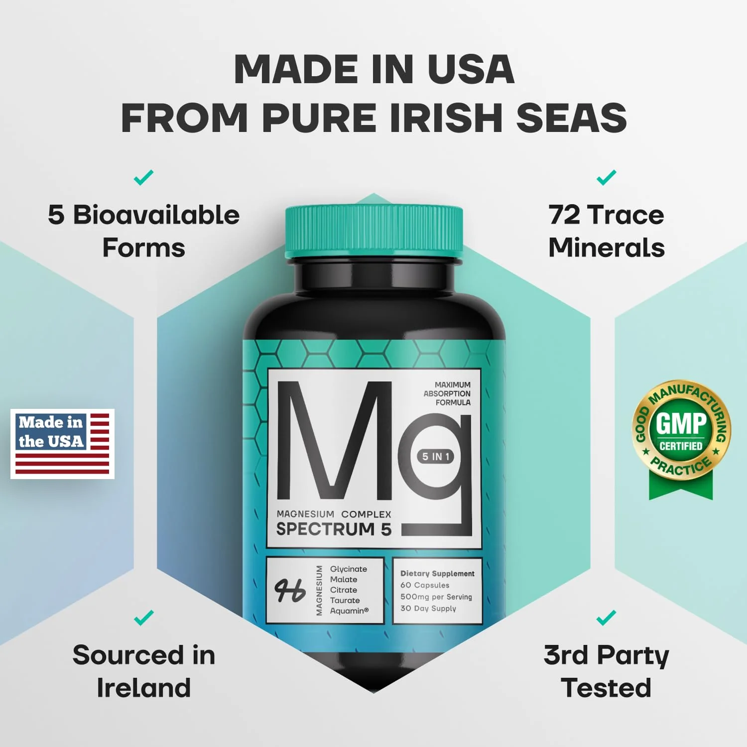 Spectrum 5 Magnesium | 5-in-1 Complex + 72 Trace Minerals for Enhanced Absorption | Irish Sea Sourced | 500mg per Serving | Made in USA, Third Party Tested, GMP Certified - Image 7