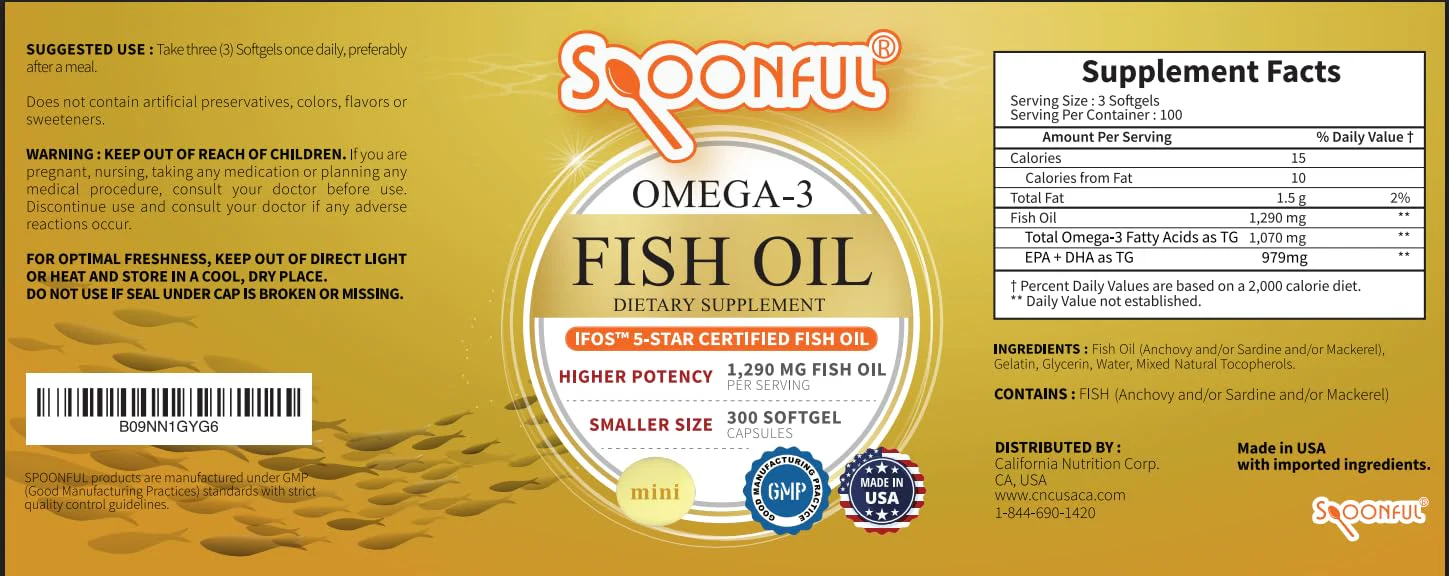 Spoonful Mini Omega-3 Fish Oil – iFOS Certified, 1290 mg/Serving, 300 Softgels, Made in USA - Image 3
