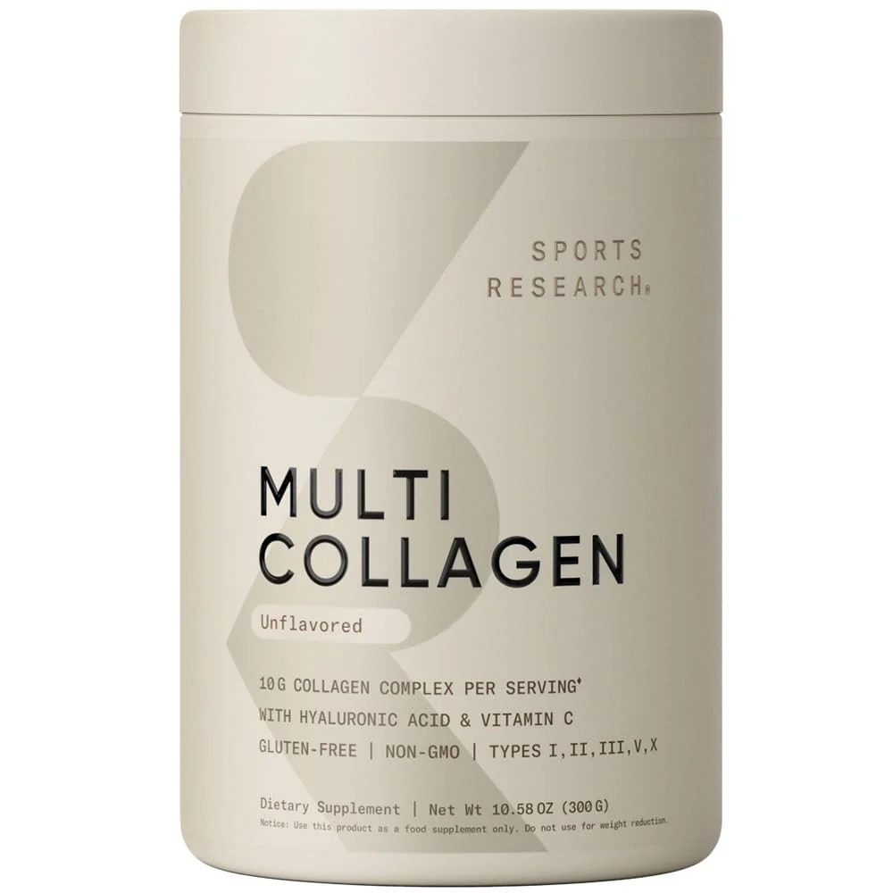 Sports Research® Multi Collagen Protein Powder – Food-Sourced Peptides (I, II, III, V, X) with Hyaluronic Acid & Vitamin C – Gluten Free, Non-GMO, 30 Servings (Unflavored)